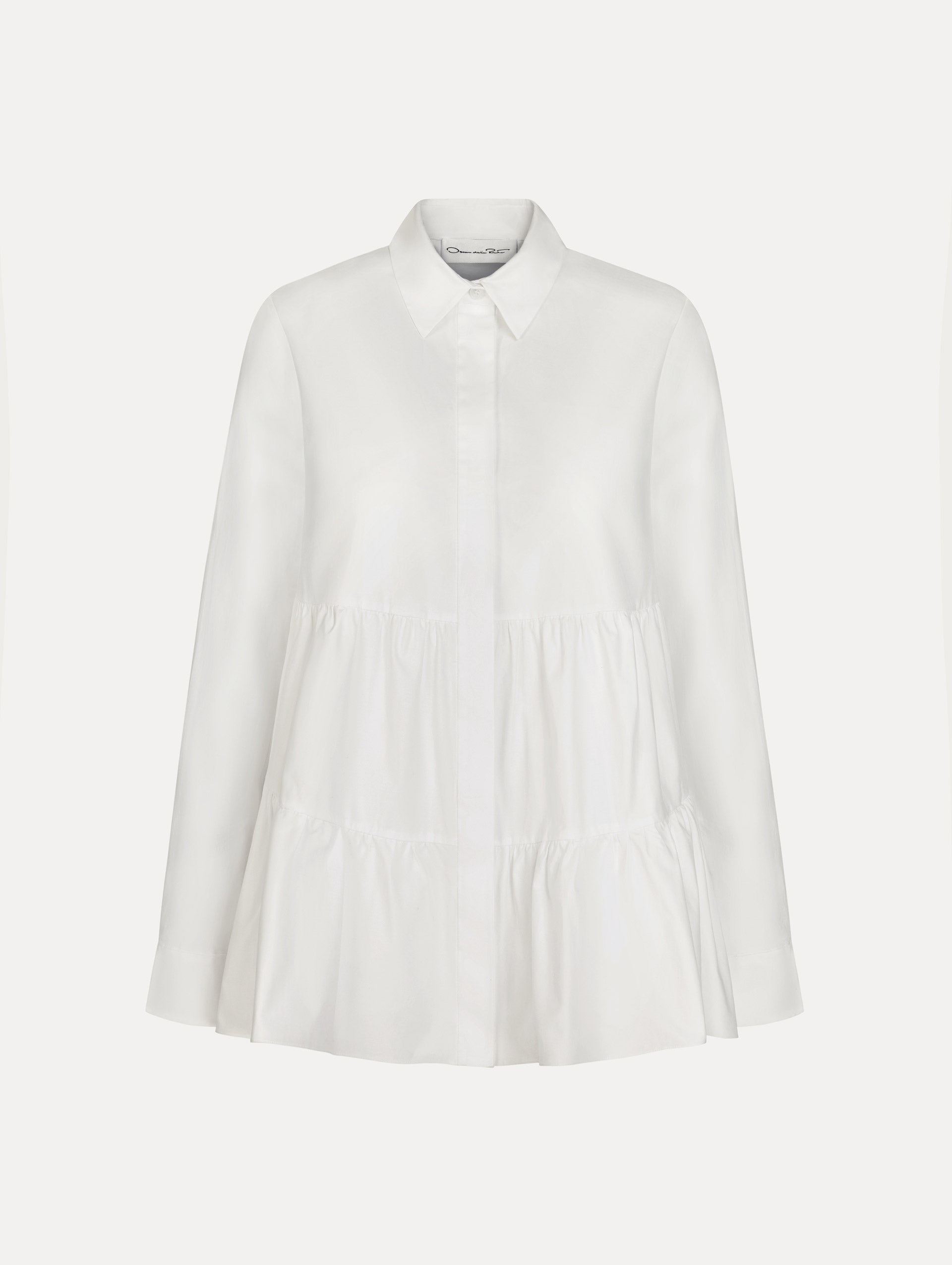 Tiered Cotton Poplin Blouse White / Oscar de la Renta