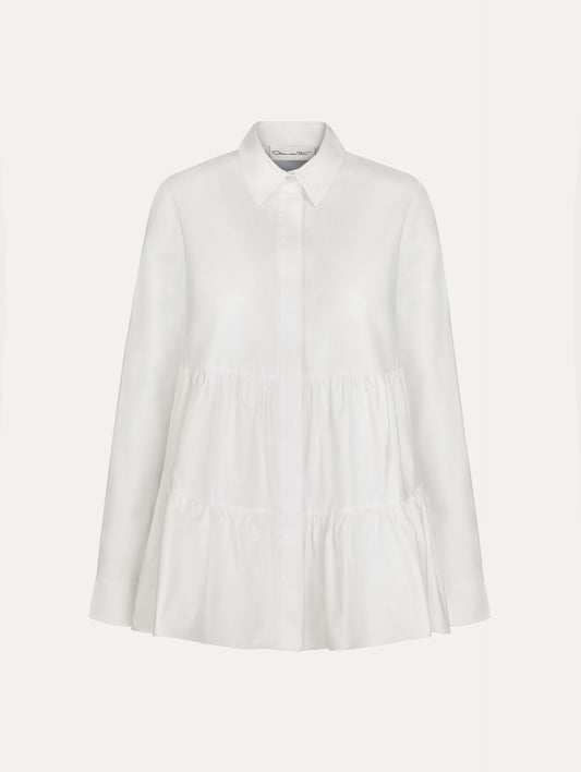 Tiered Cotton Poplin Blouse White / Oscar de la Renta