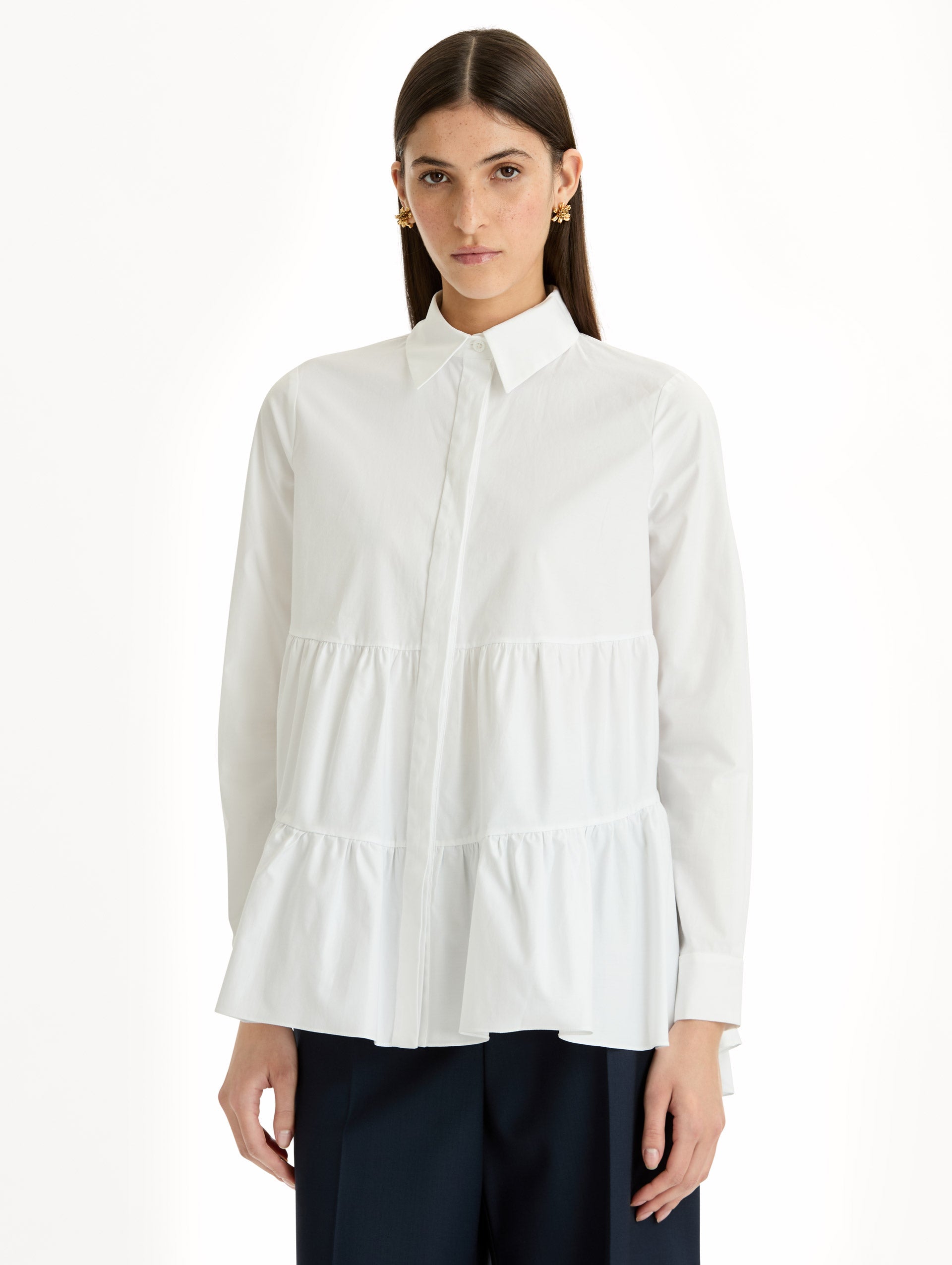 Tiered Cotton Poplin Blouse White / Oscar de la Renta