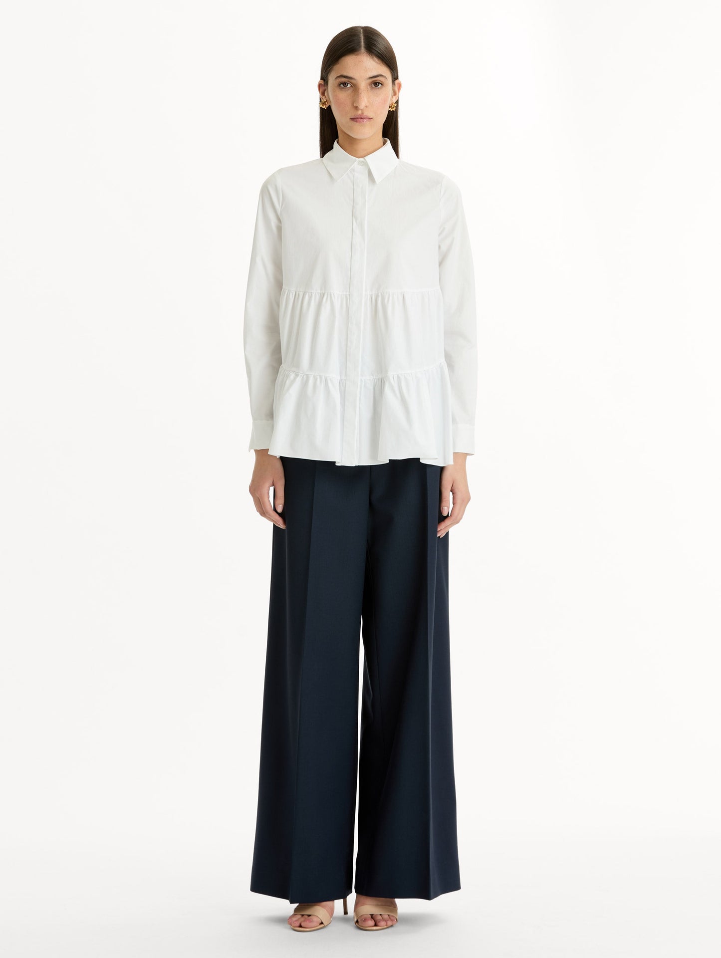 Tiered Cotton Poplin Blouse White / Oscar de la Renta