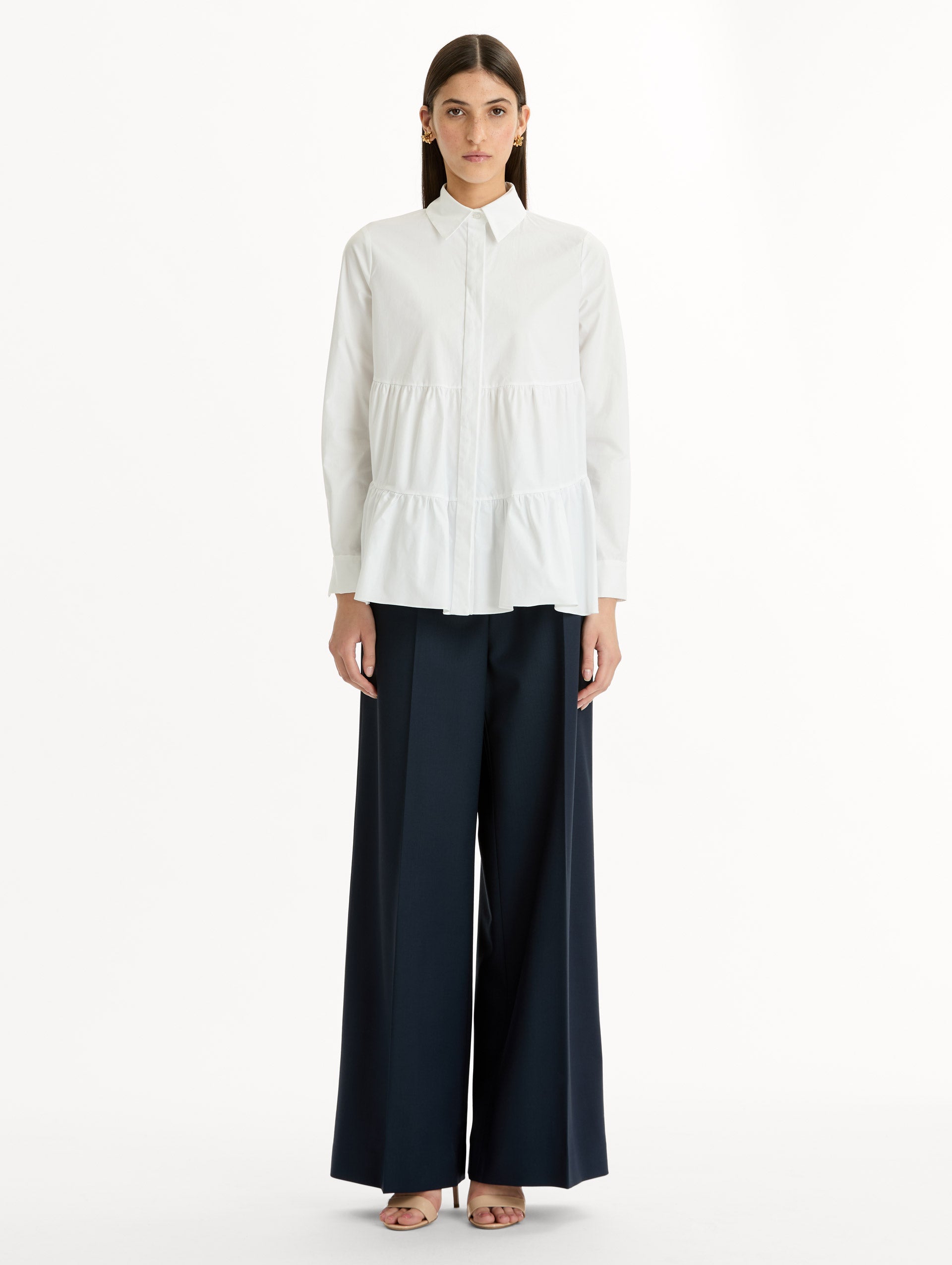 Tiered Cotton Poplin Blouse White / Oscar de la Renta