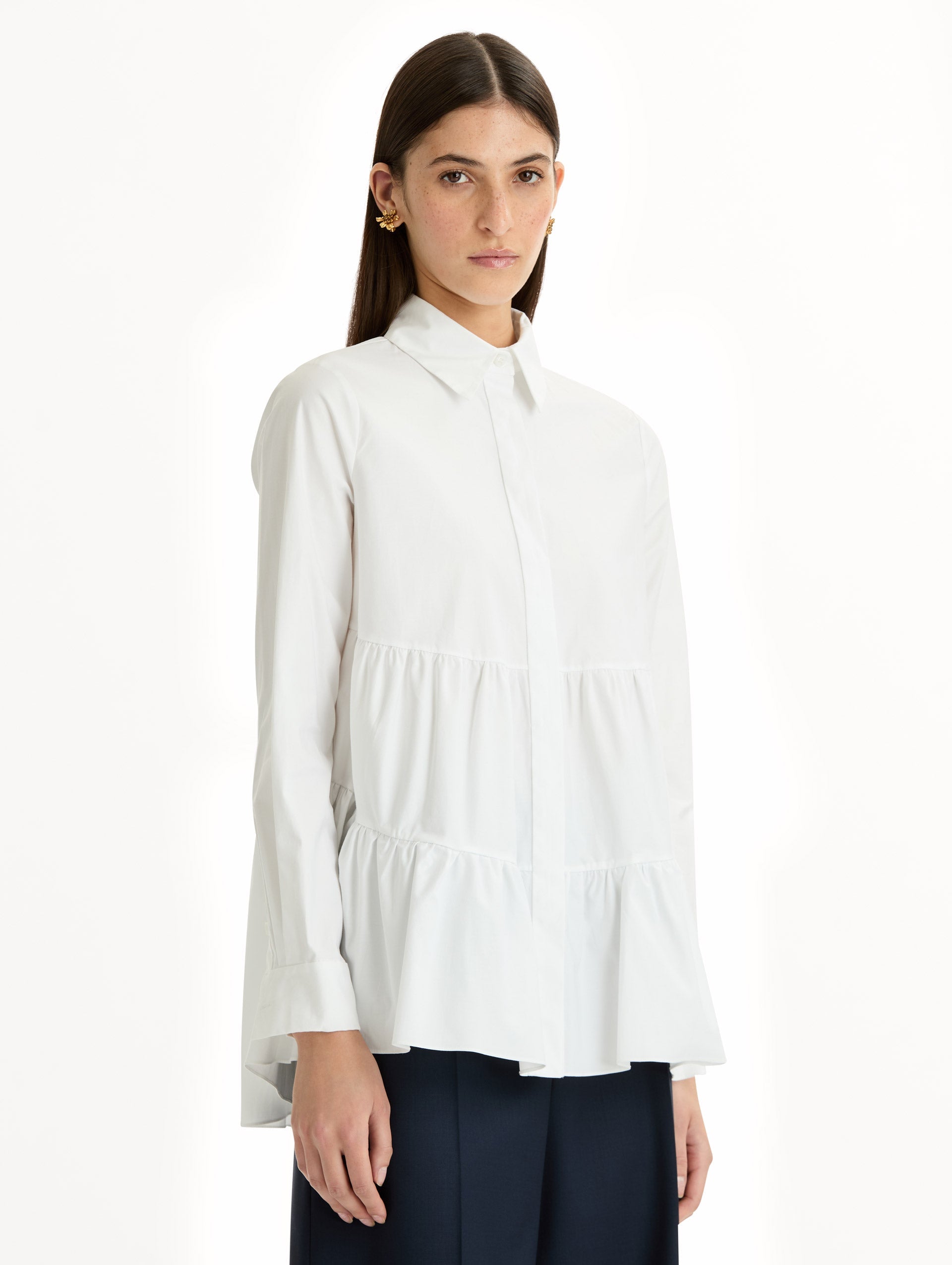 Tiered Cotton Poplin Blouse White / Oscar de la Renta