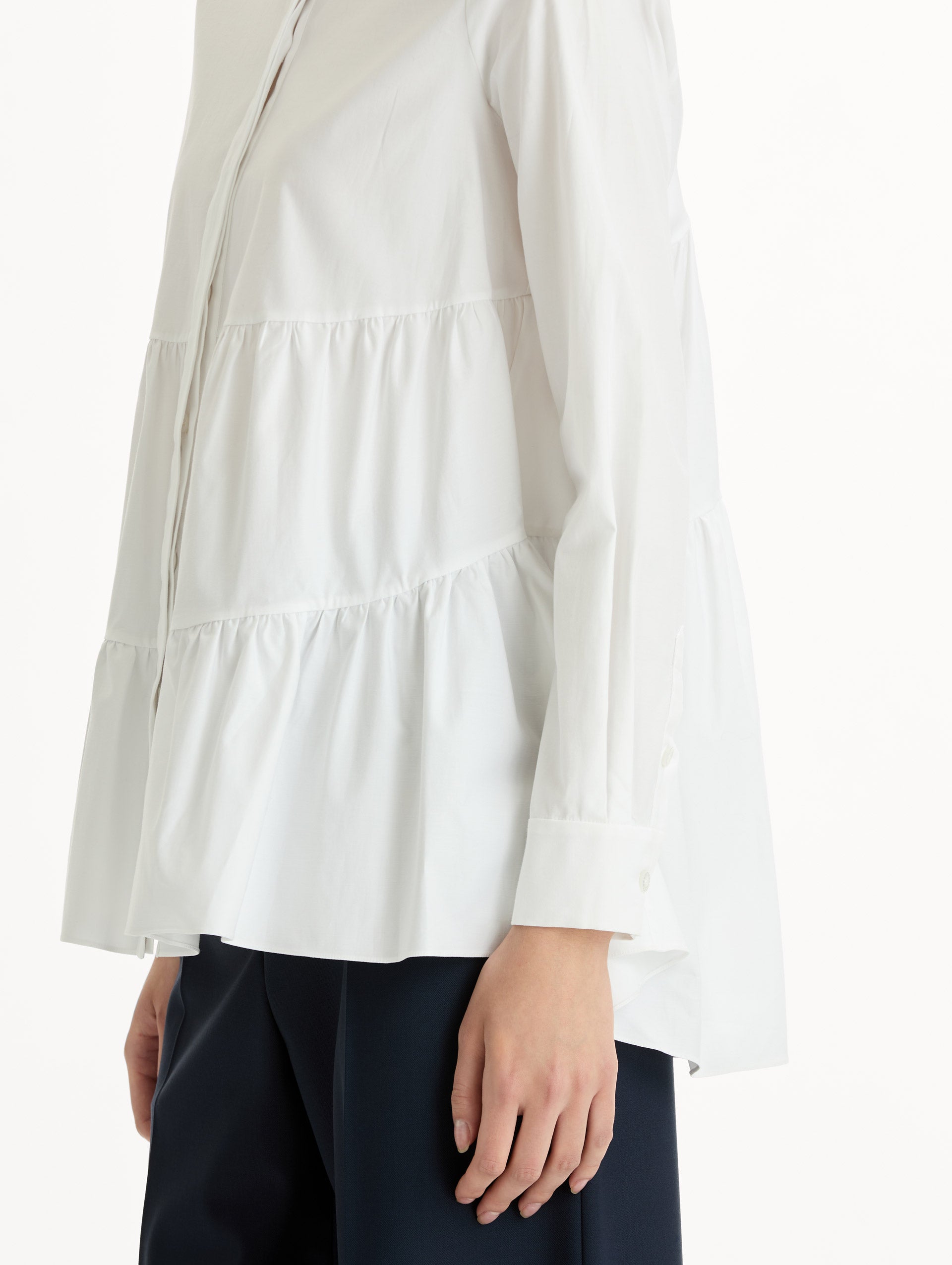 Tiered Cotton Poplin Blouse White / Oscar de la Renta