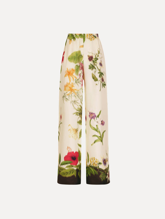 Dominican Mixed-Floral Wide Leg Pant Brown multi / Oscar de la Renta