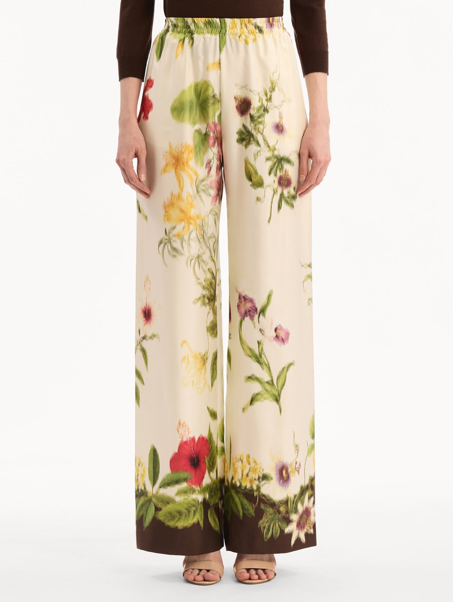 Dominican Mixed-Floral Wide Leg Pant Brown multi / Oscar de la Renta