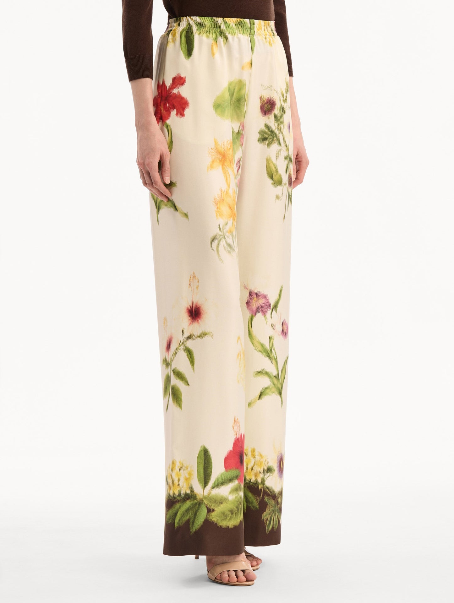 Dominican Mixed-Floral Wide Leg Pant Brown multi / Oscar de la Renta