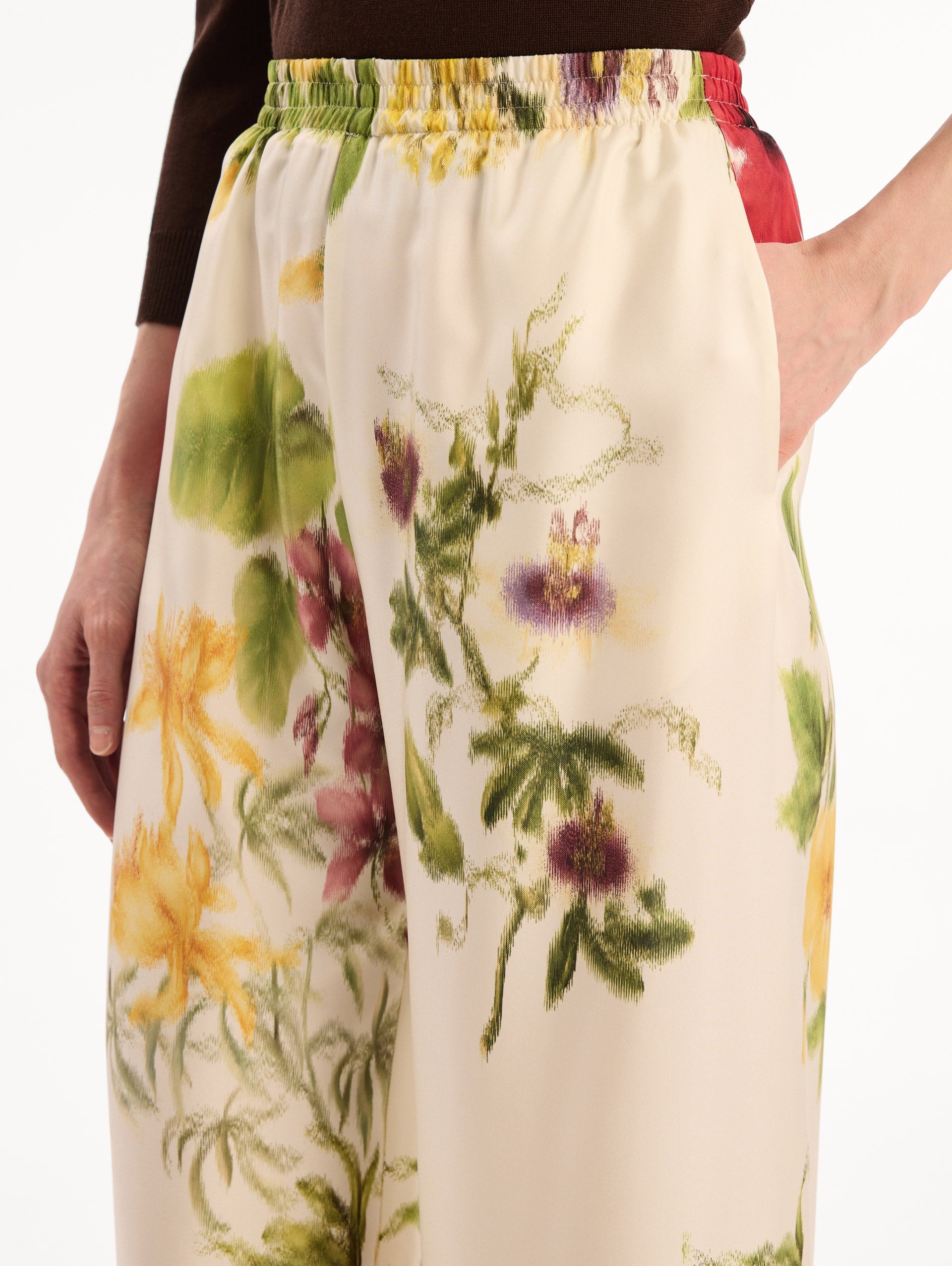 Dominican Mixed-Floral Wide Leg Pant Brown multi / Oscar de la Renta