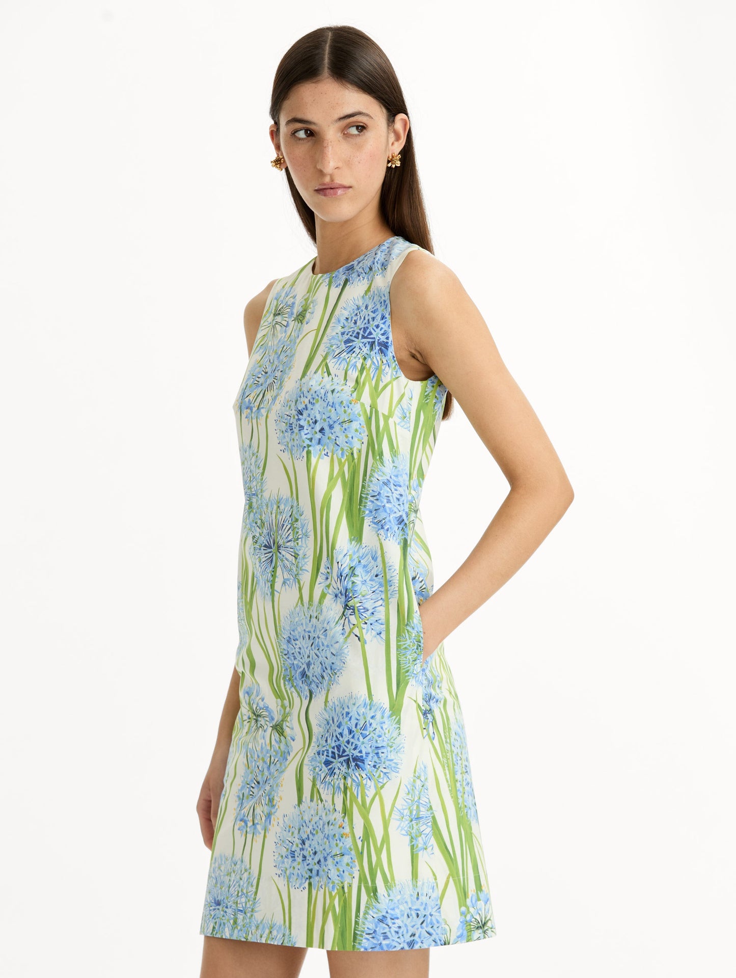 Allium Cotton Poplin Sleeveless Shift Dress Blue/white / Oscar de la Renta