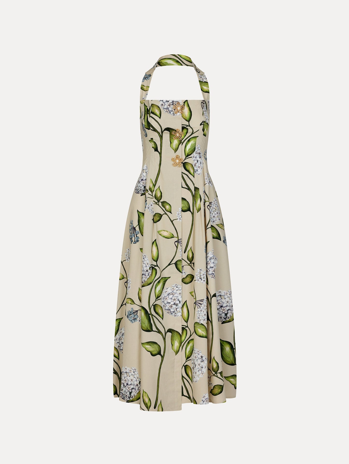 Porcelain Flower Cotton Poplin Halter Dress Denim/oatmeal / Oscar de la Renta