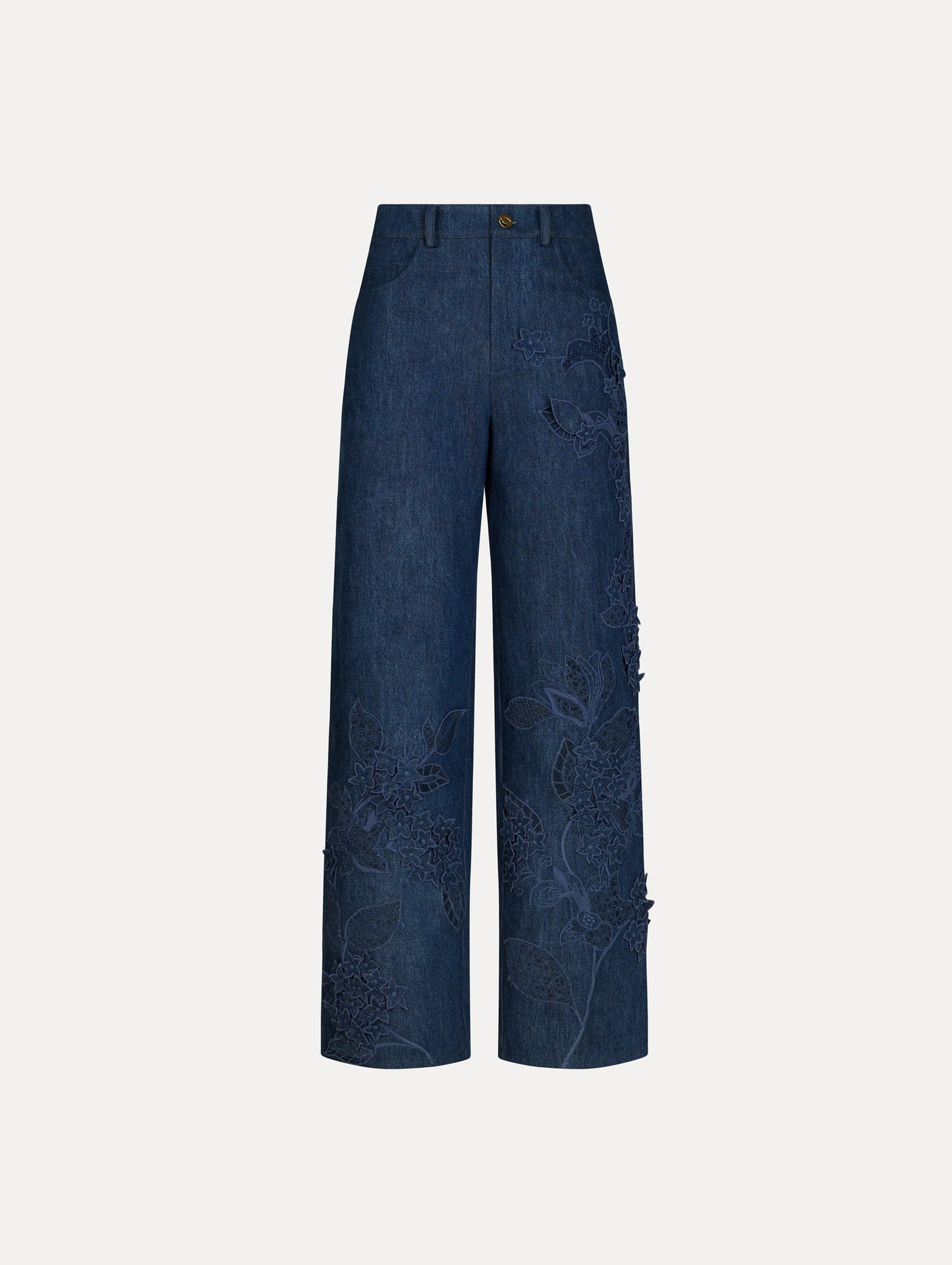 Porcelain Flower Cutout Denim Pant Medium wash / Oscar de la Renta