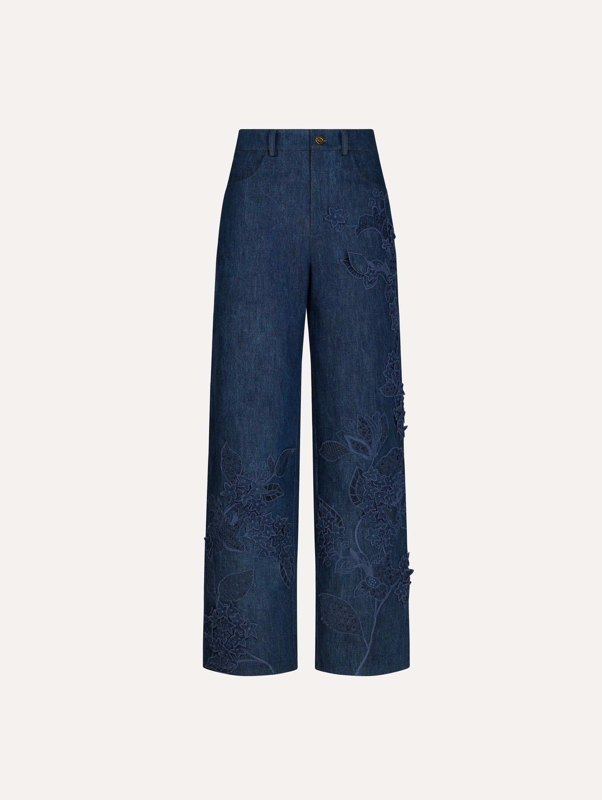 Porcelain Flower Cutout Denim Pant Medium wash / Oscar de la Renta