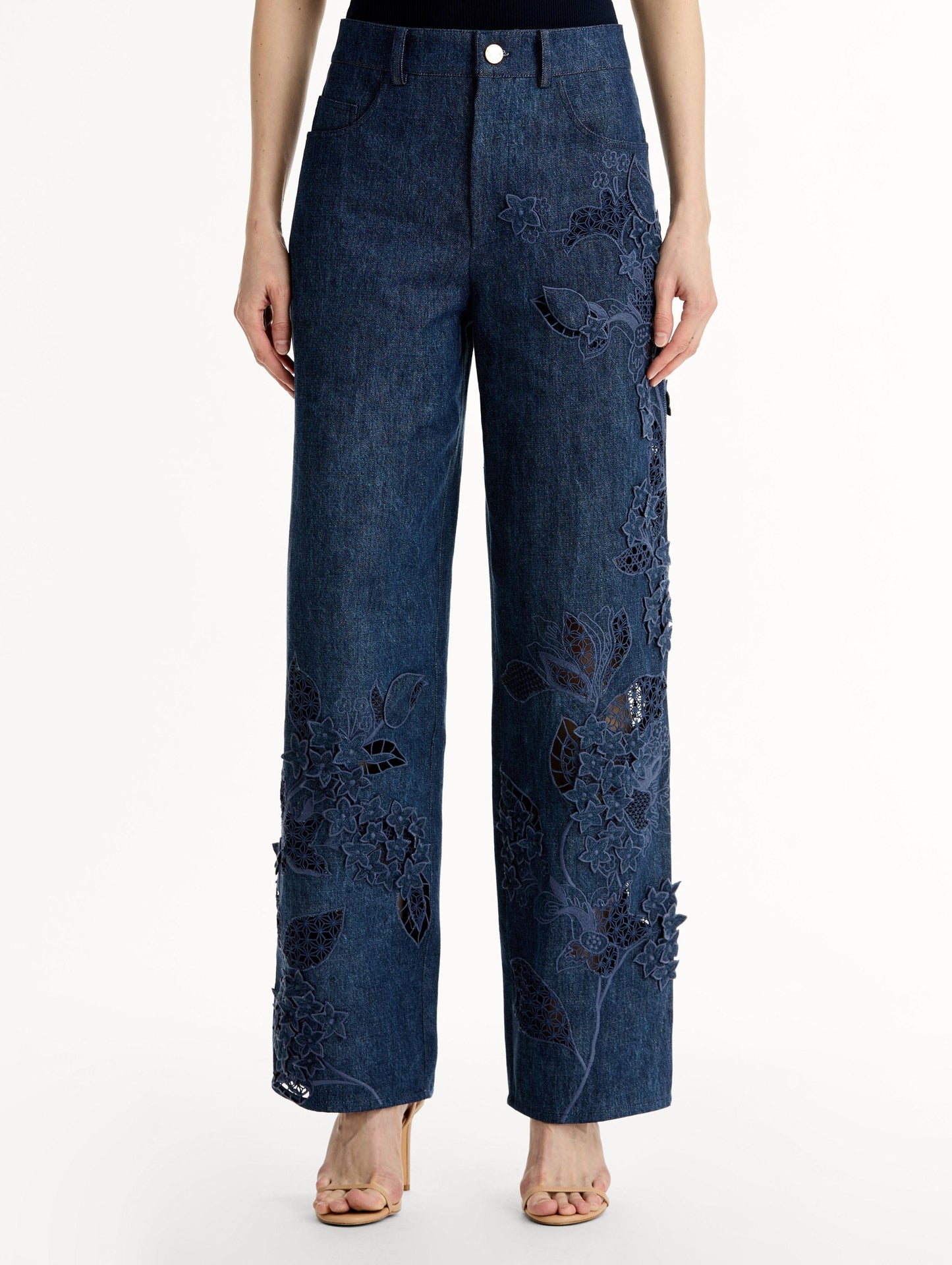 Porcelain Flower Cutout Denim Pant Medium wash / Oscar de la Renta