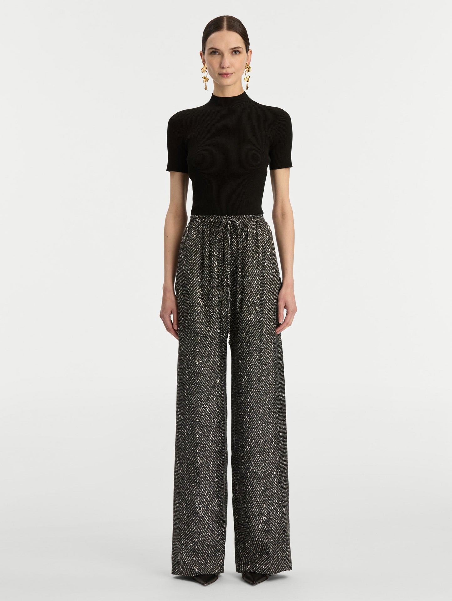 Chevron Silk Twill Drawstring Pant Black/white / Oscar de la Renta