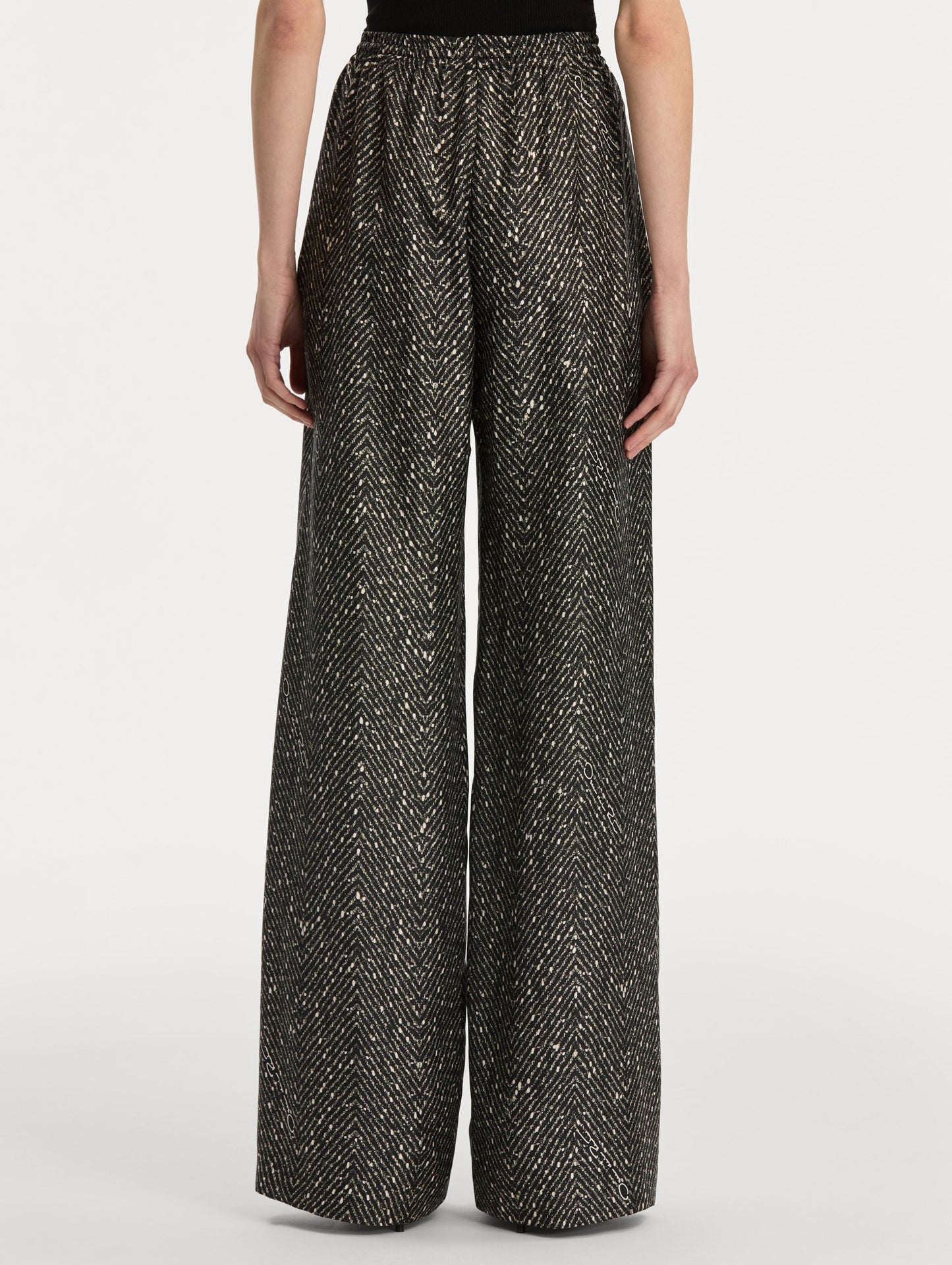 Chevron Silk Twill Drawstring Pant Black/white / Oscar de la Renta