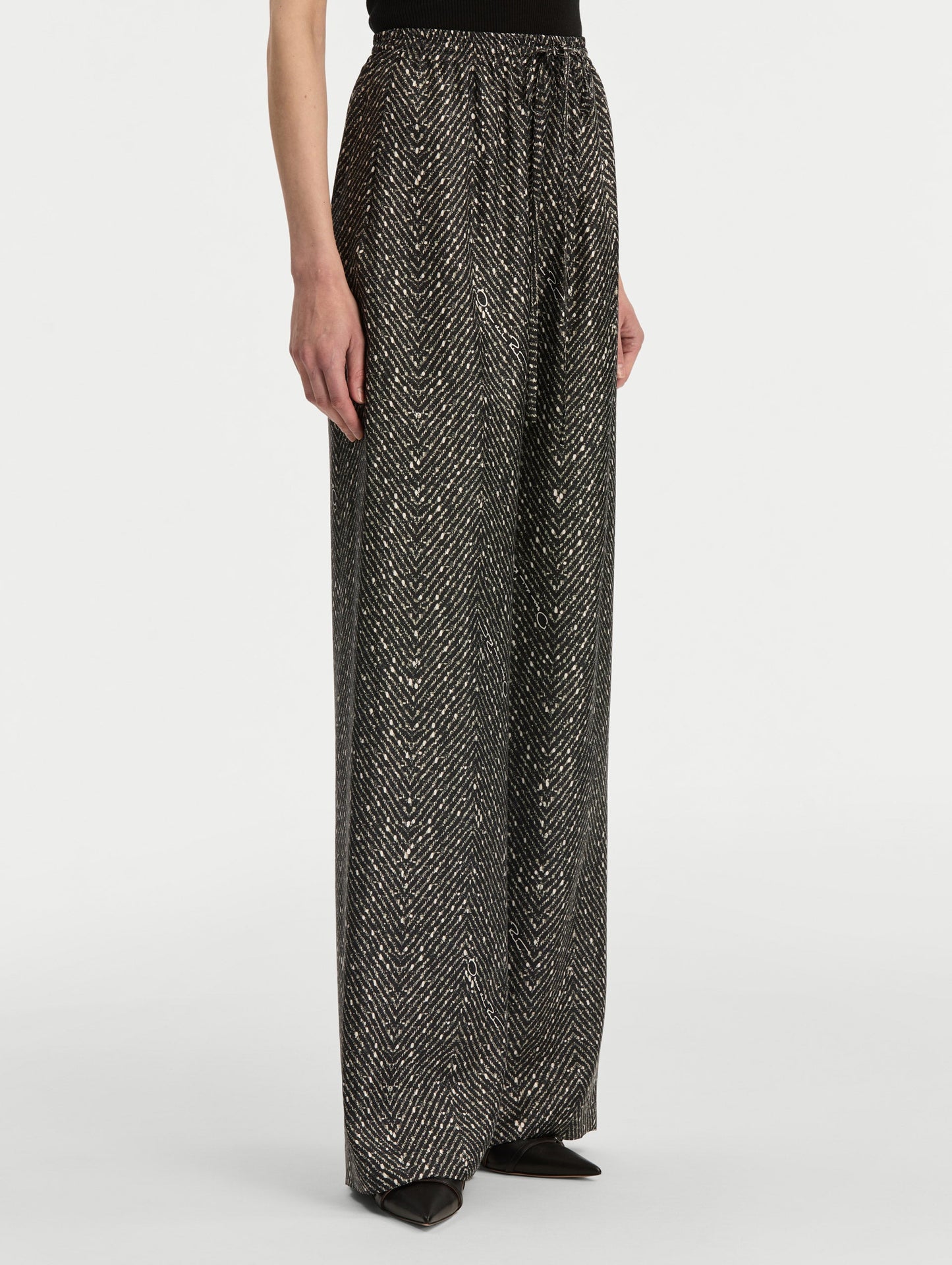 Chevron Silk Twill Drawstring Pant Black/white / Oscar de la Renta