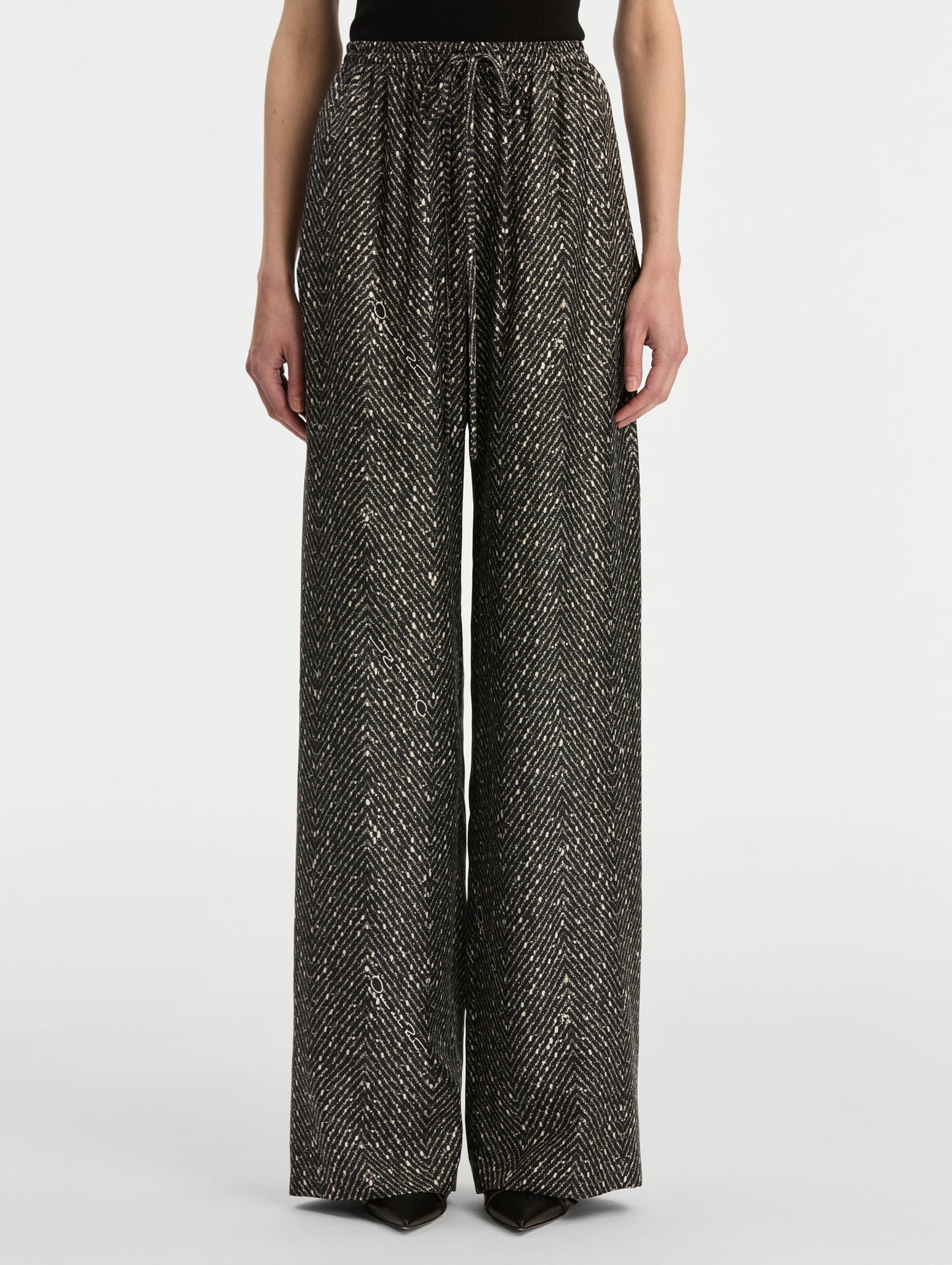 Chevron Silk Twill Drawstring Pant Black/white / Oscar de la Renta