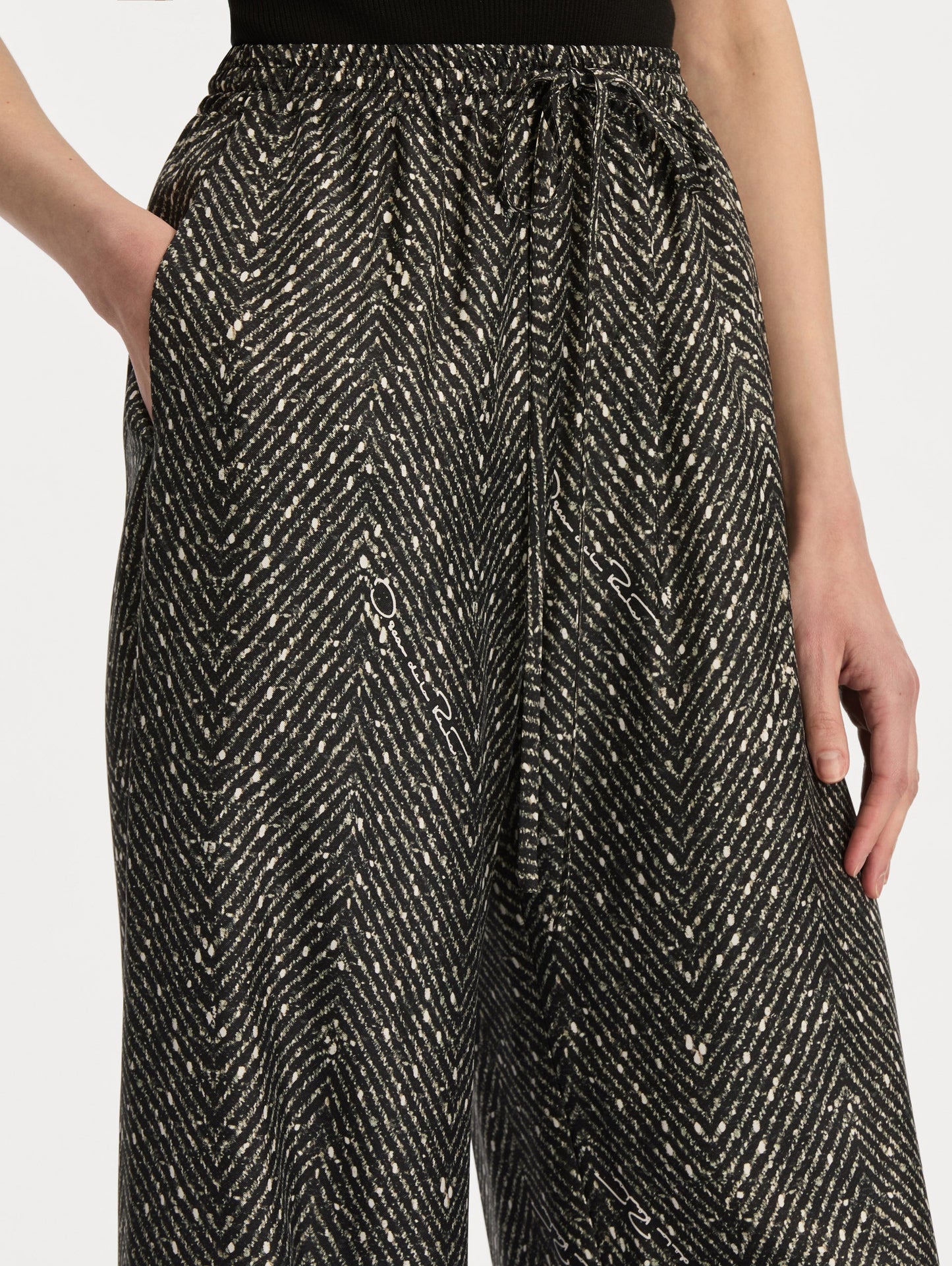 Chevron Silk Twill Drawstring Pant Black/white / Oscar de la Renta
