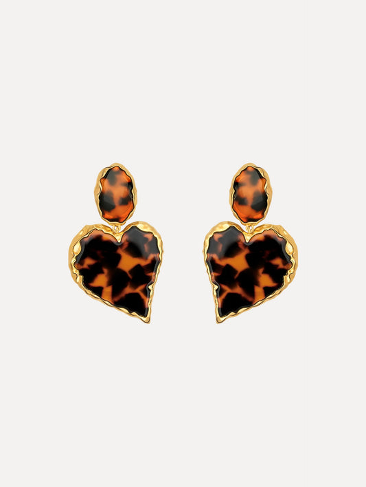 Tortoise Stone Heart Clip-On Earrings Tortoise / Oscar de la Renta