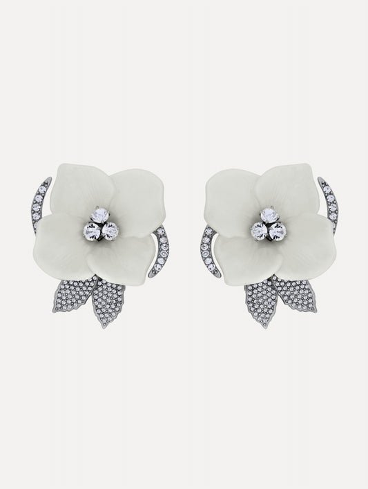 Pearl Blossom Clip-On Earrings Crystal / Oscar de la Renta