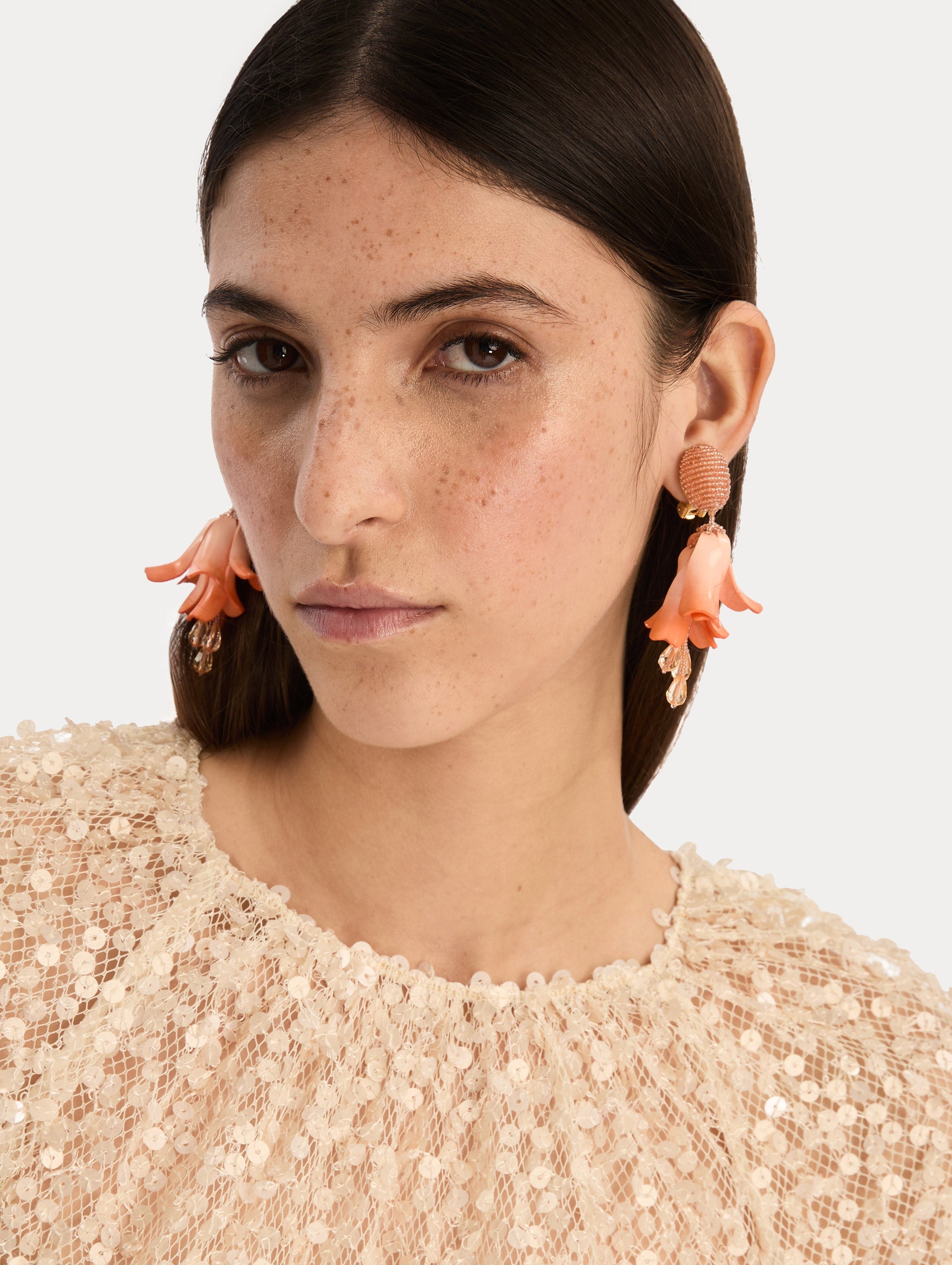Impatiens Clip-On Earrings Apricot / Oscar de la Renta