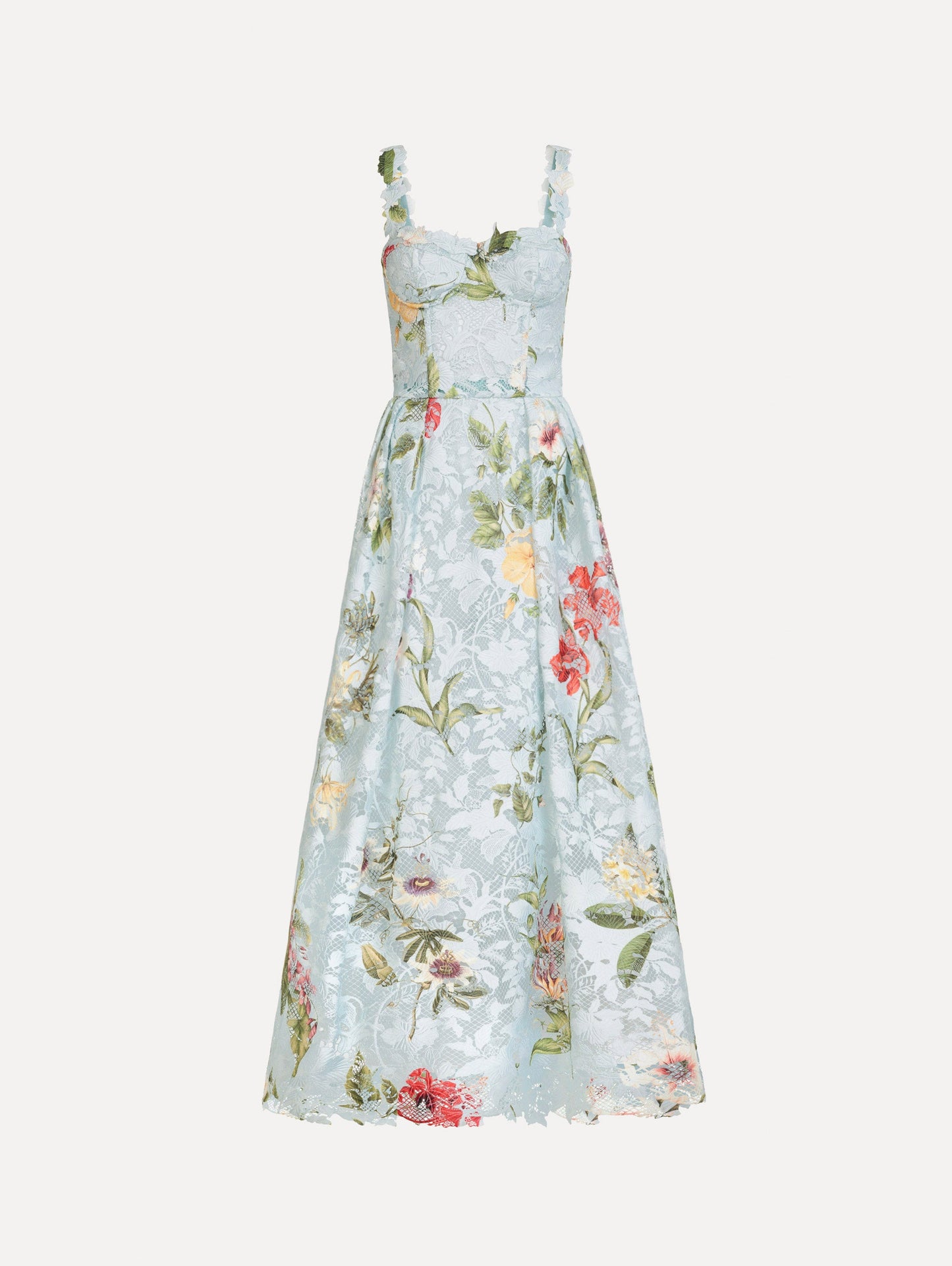Dominican Mixed-Floral Guipure Cocktail Dress Saltwater multi / Oscar de la Renta