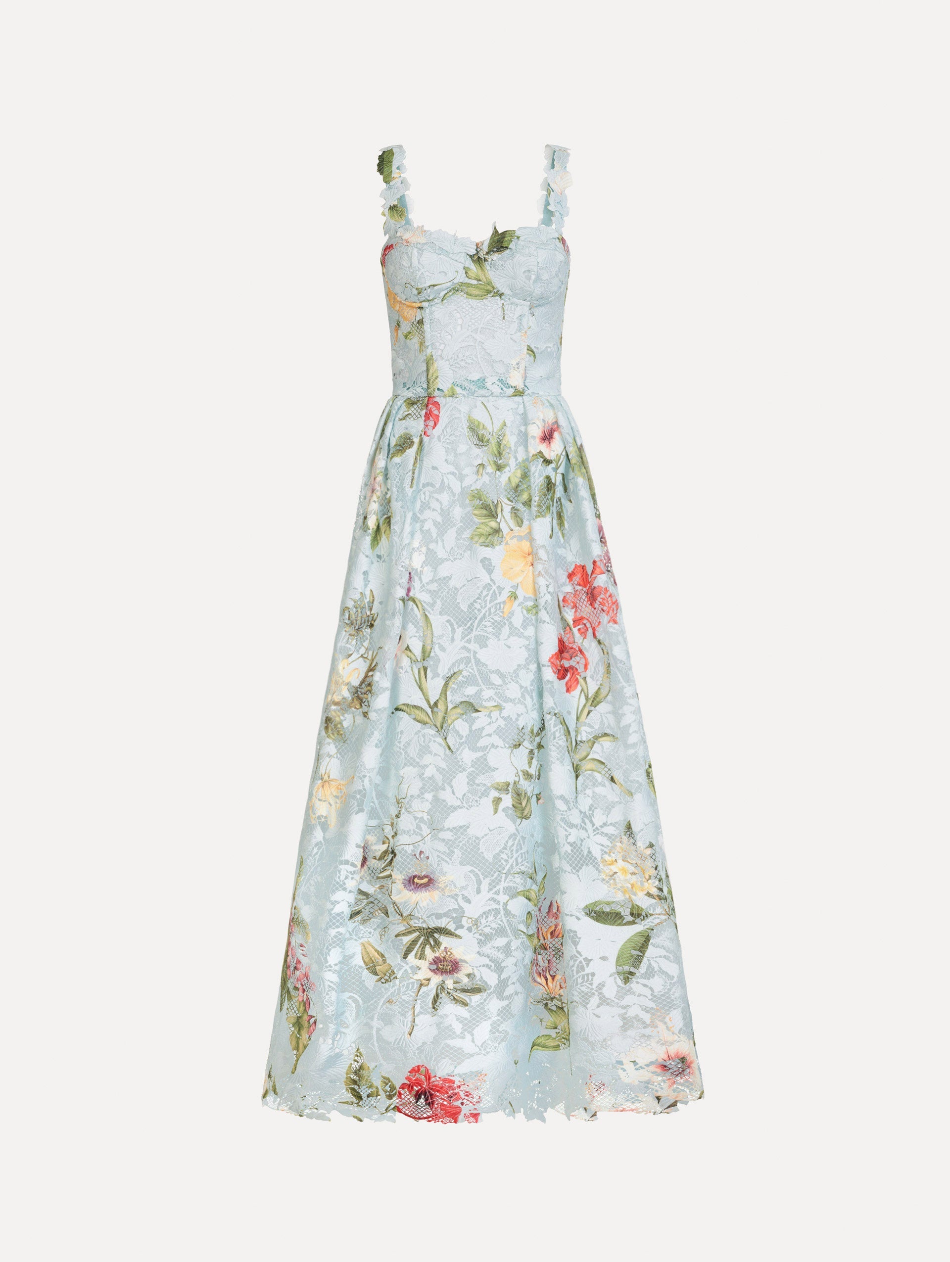 Dominican Mixed-Floral Guipure Cocktail Dress Saltwater multi / Oscar de la Renta