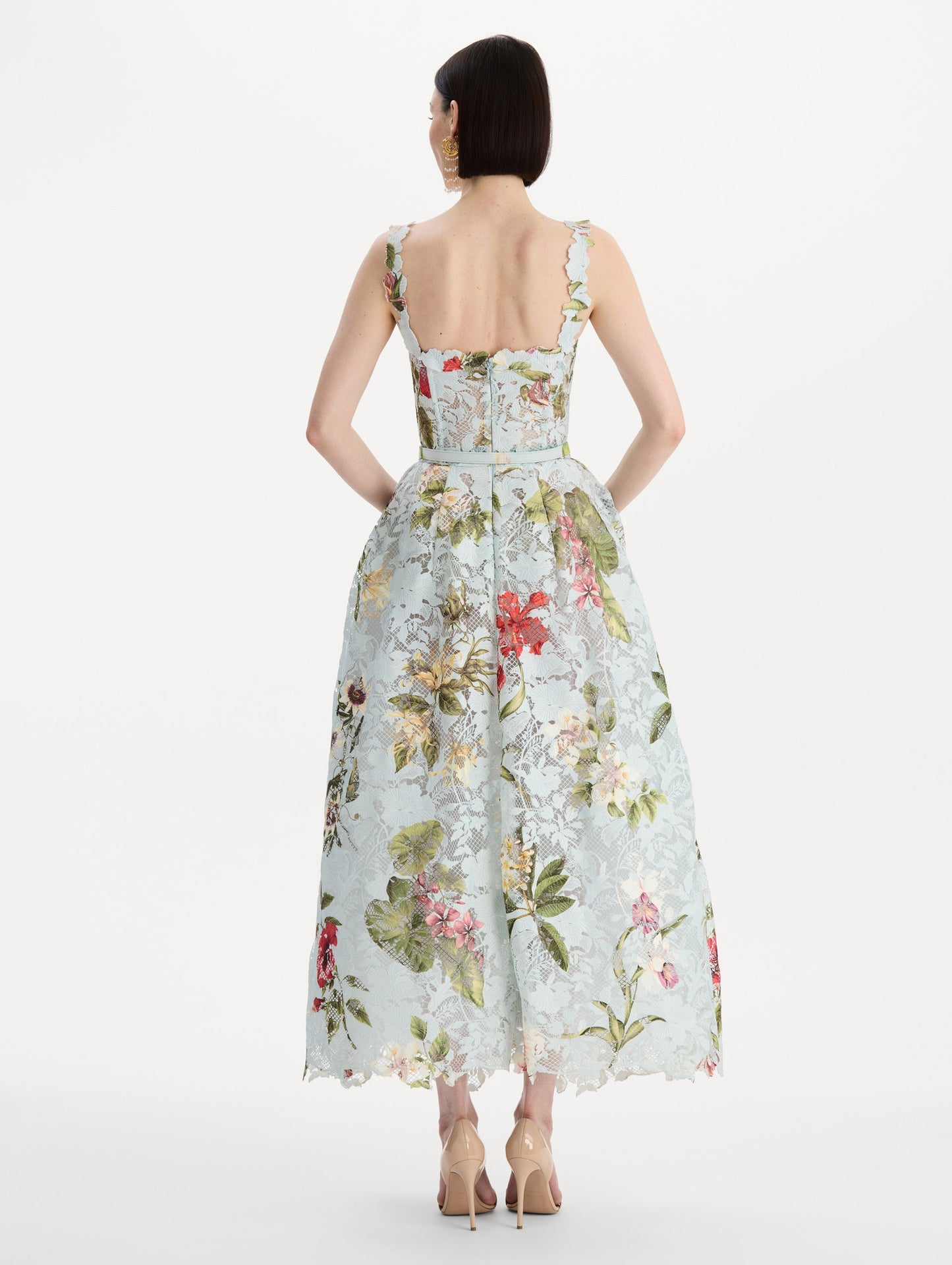Dominican Mixed-Floral Guipure Cocktail Dress Saltwater multi / Oscar de la Renta