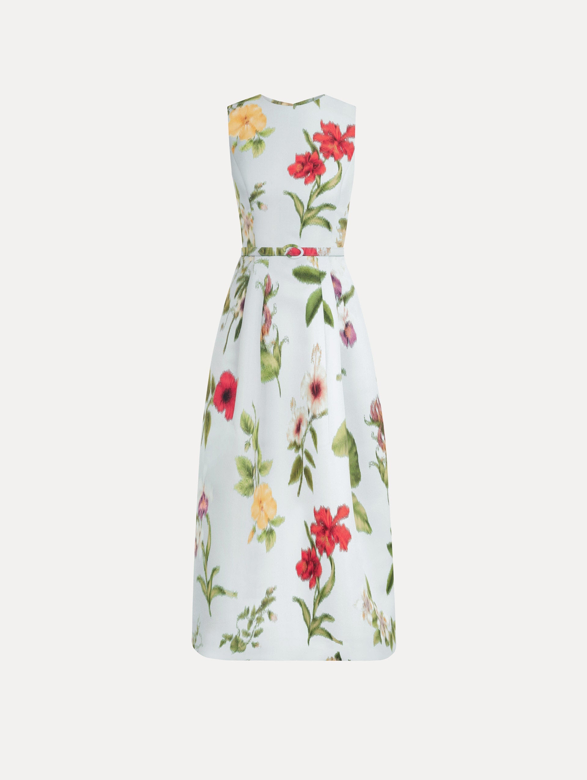 Chiné Dominican Mixed-Floral Faille Dress Saltwater multi / Oscar de la Renta