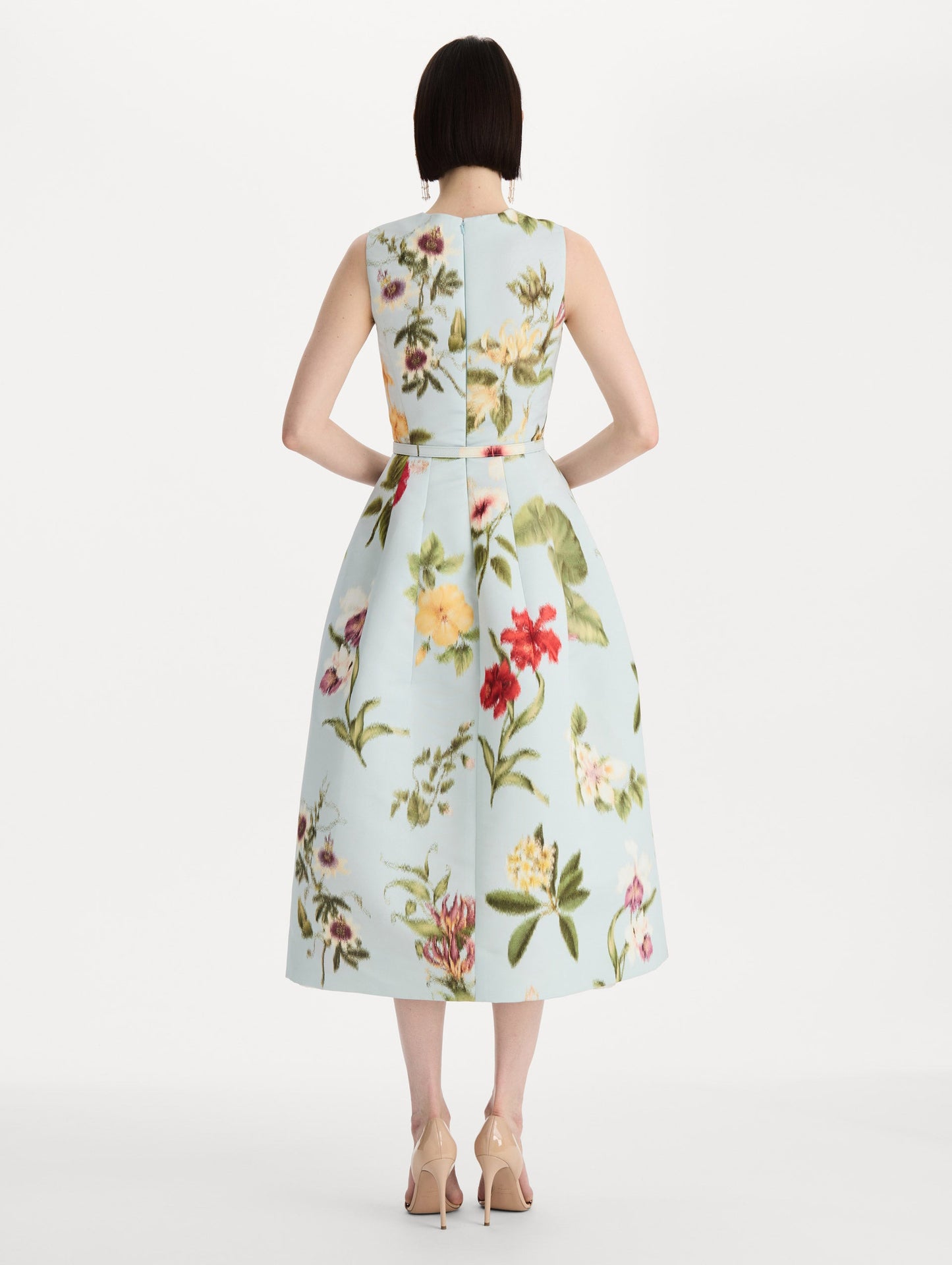 Chiné Dominican Mixed-Floral Faille Dress Saltwater multi / Oscar de la Renta