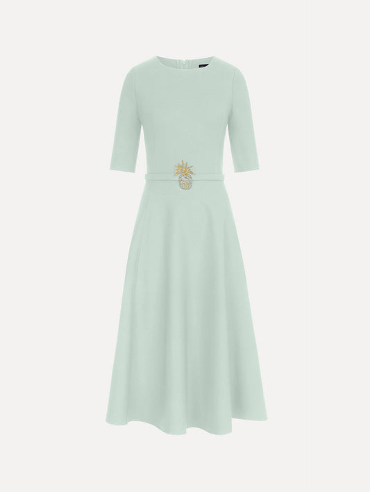 Pineapple Belt Wool Dress Saltwater / Oscar de la Renta