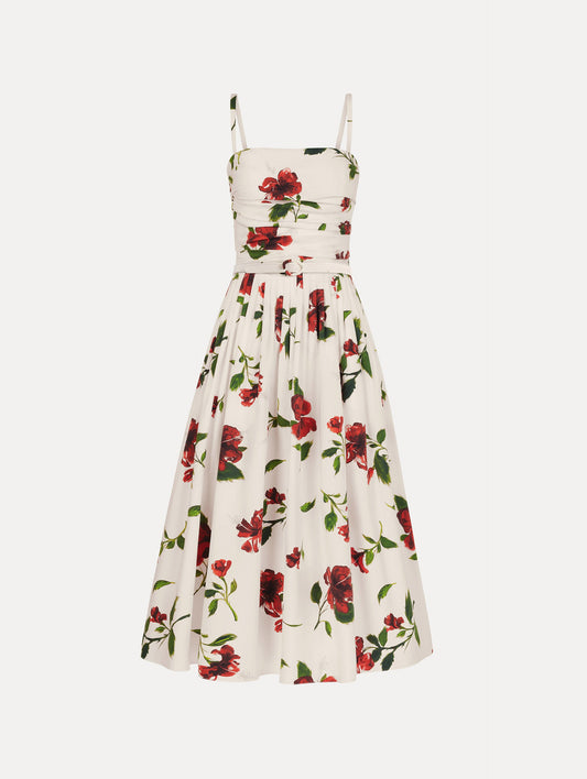 Hibiscus Cotton Poplin Dress Red/white / Oscar de la Renta