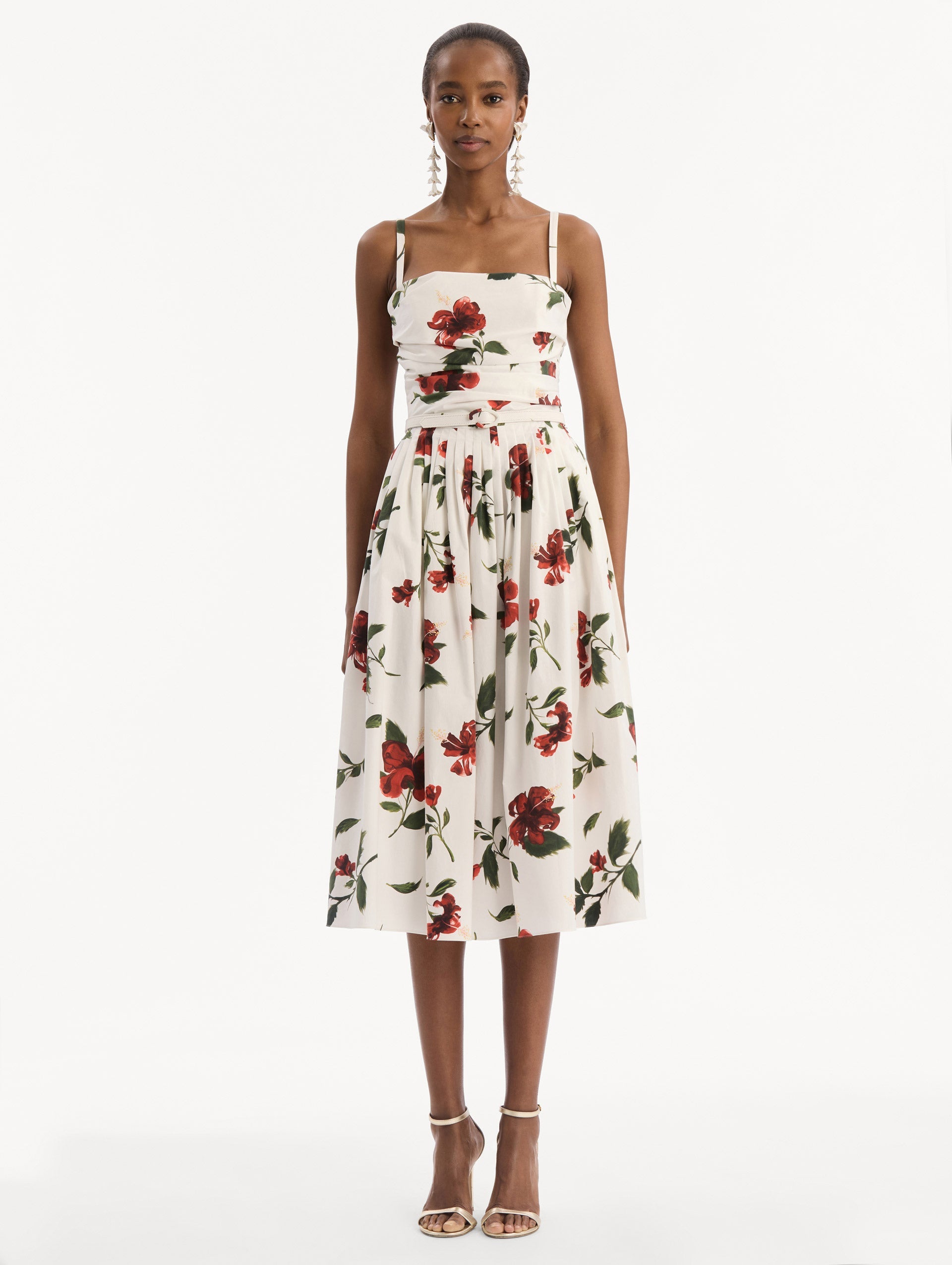 Hibiscus Cotton Poplin Dress Red/white / Oscar de la Renta