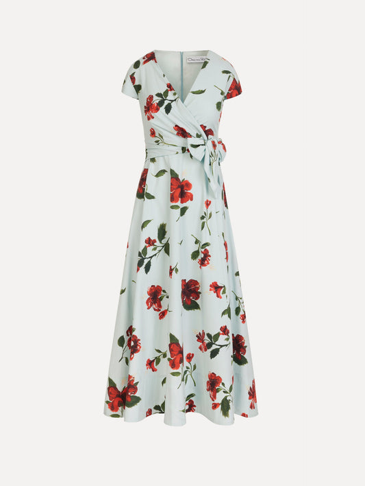 Hibiscus Cotton Poplin Wrap Dress Red/saltwater / Oscar de la Renta