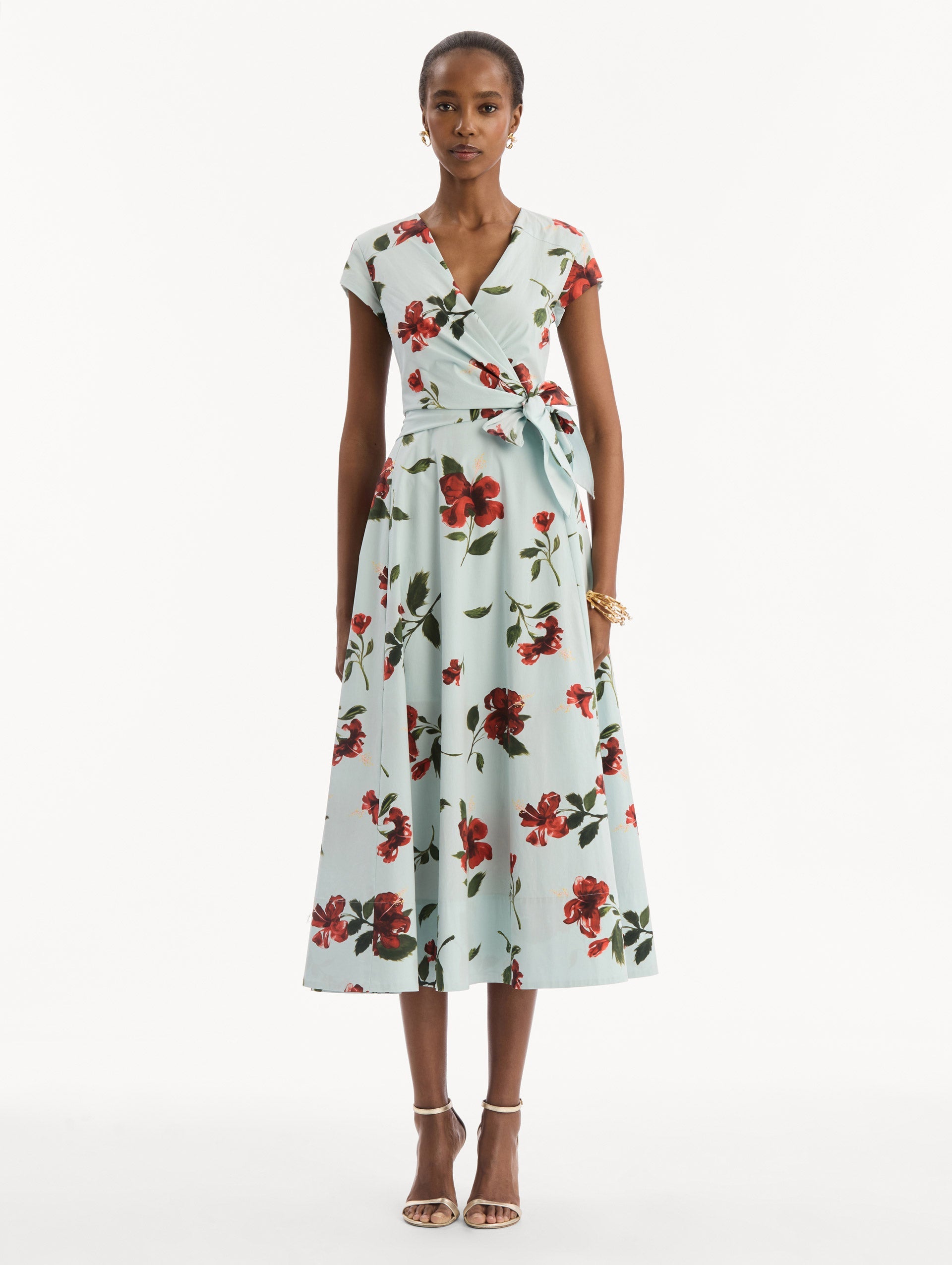 Hibiscus Cotton Poplin Wrap Dress Red/saltwater / Oscar de la Renta