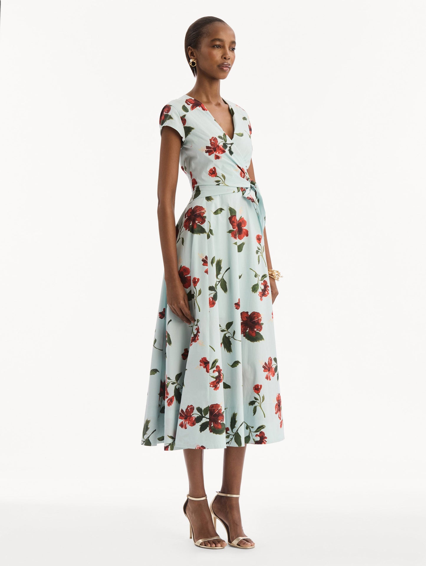 Hibiscus Cotton Poplin Wrap Dress Red/saltwater / Oscar de la Renta