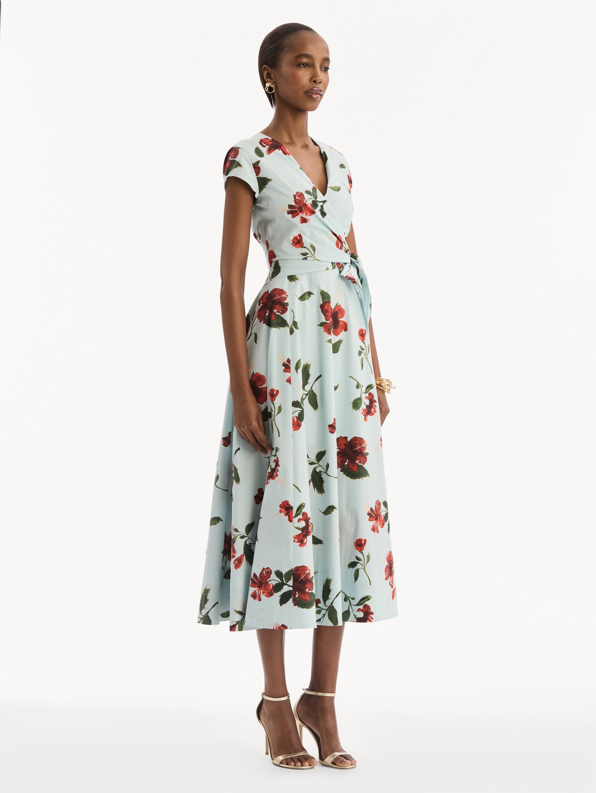 Hibiscus Cotton Poplin Wrap Dress Red/saltwater / Oscar de la Renta