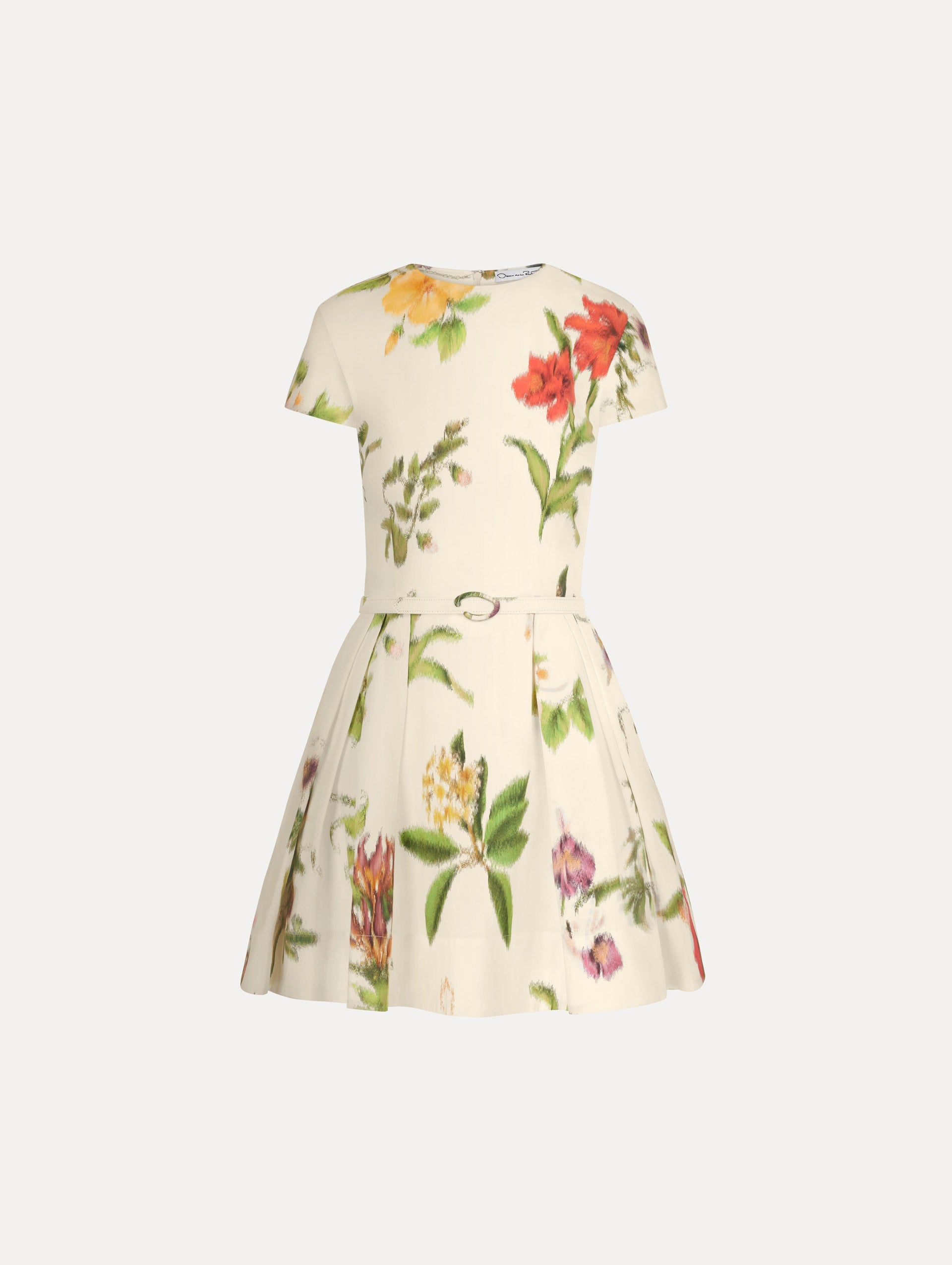 Chiné Dominican Mixed-Floral Cotton Poplin Dress Ivory multi / Oscar de la Renta