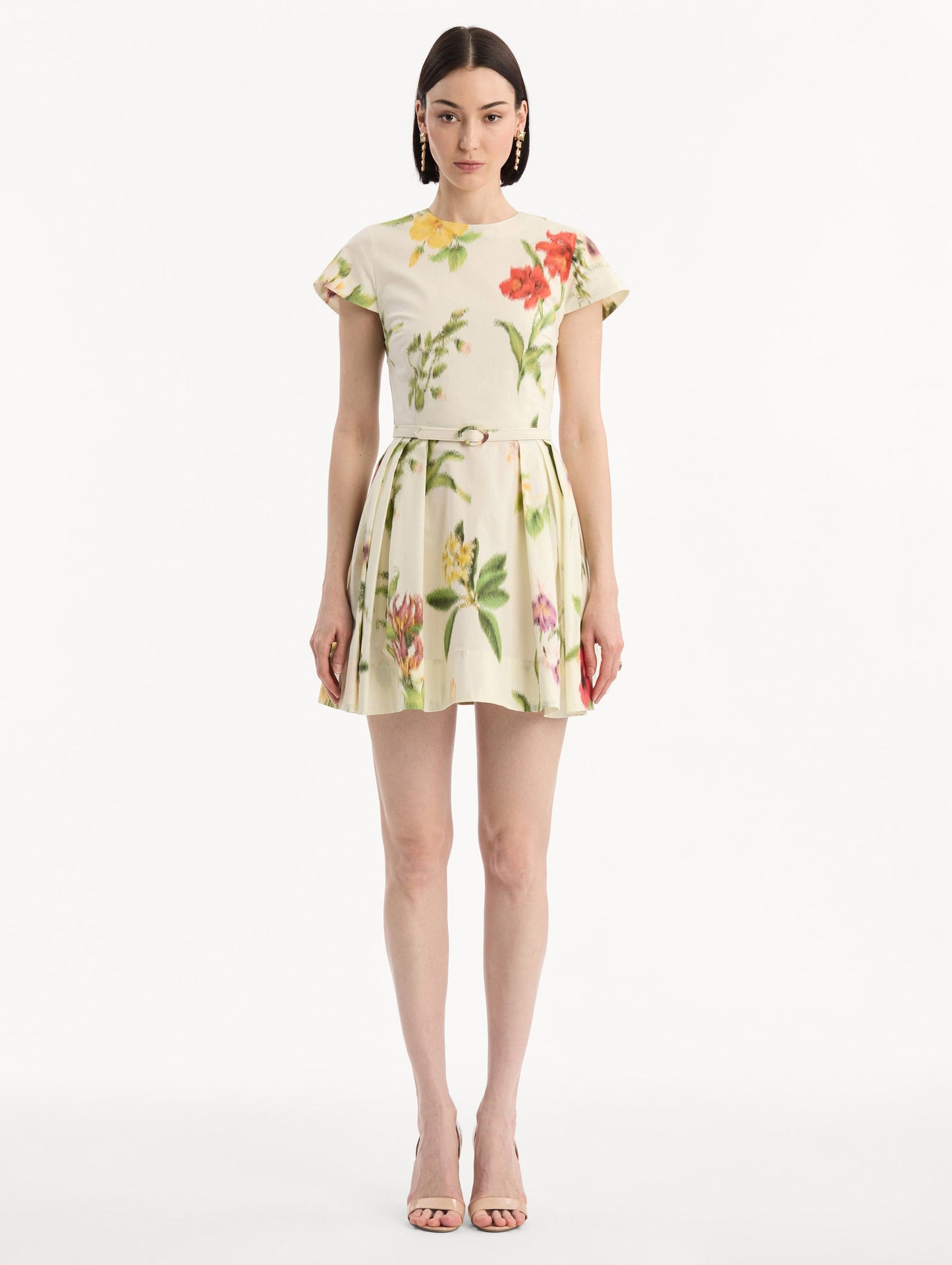 Chiné Dominican Mixed-Floral Cotton Poplin Dress Ivory multi / Oscar de la Renta