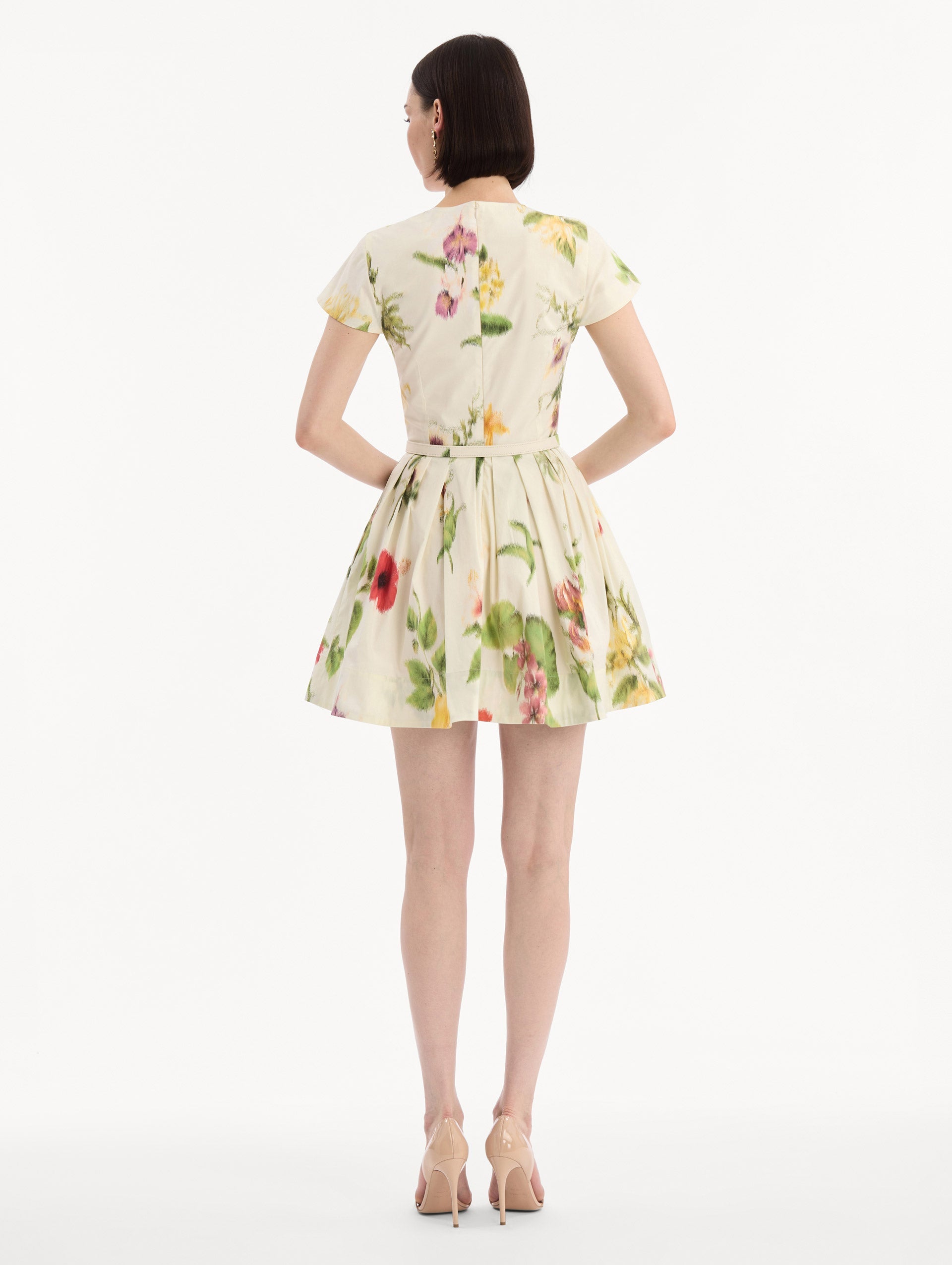 Chiné Dominican Mixed-Floral Cotton Poplin Dress Ivory multi / Oscar de la Renta