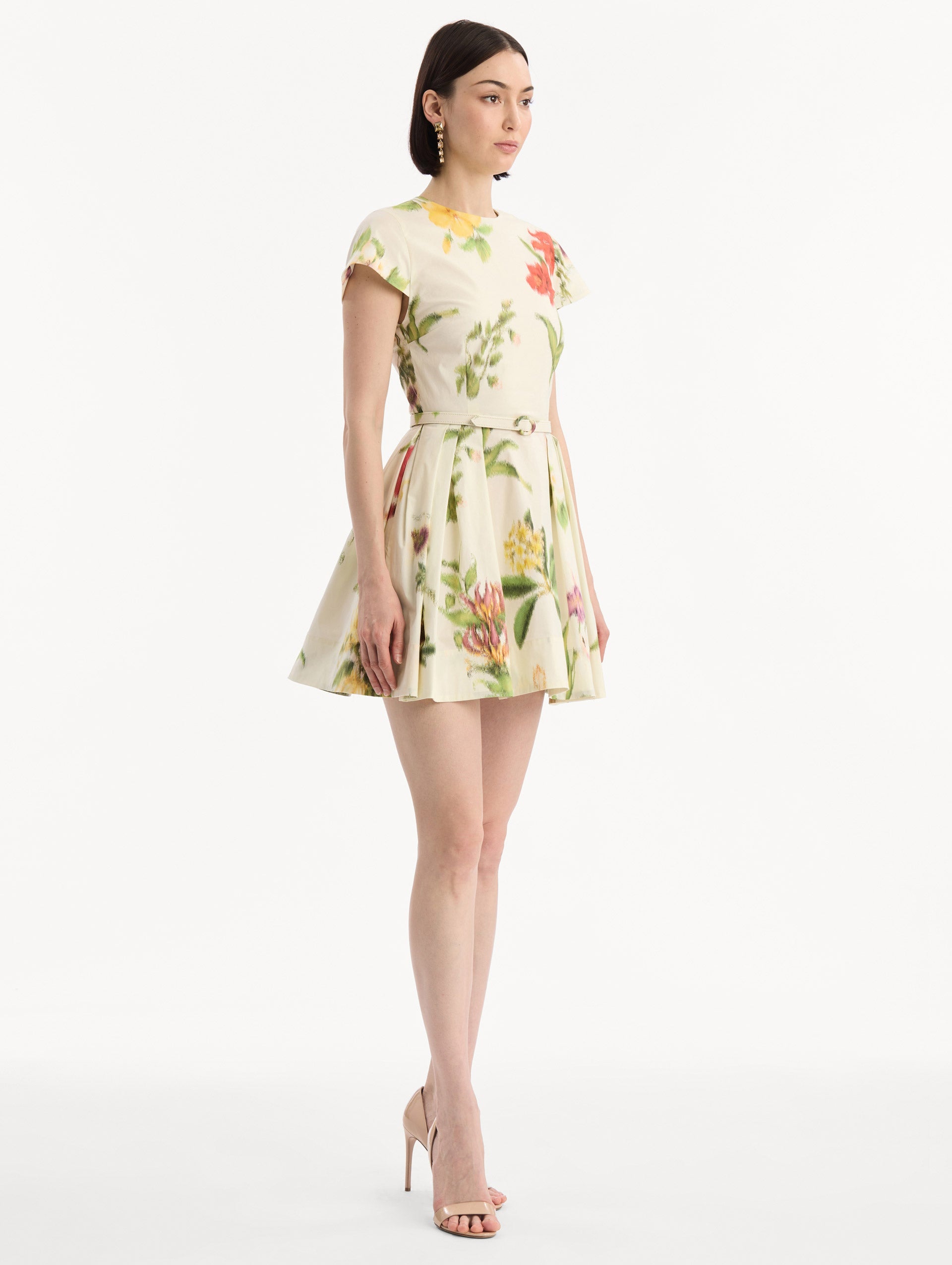 Chiné Dominican Mixed-Floral Cotton Poplin Dress Ivory multi / Oscar de la Renta