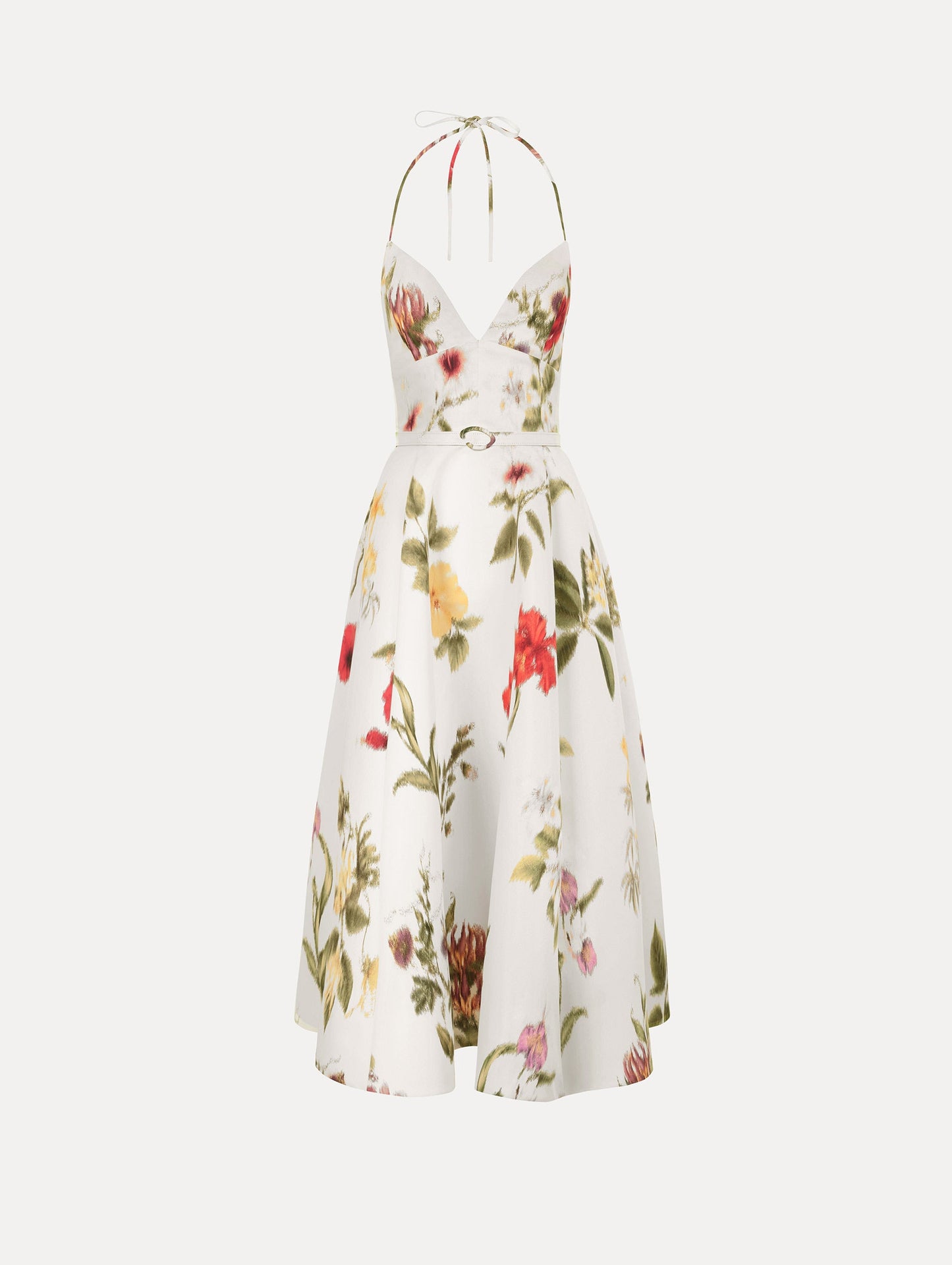 Chiné Dominican Mixed-Floral Faille Cocktail Dress Ivory multi / Oscar de la Renta