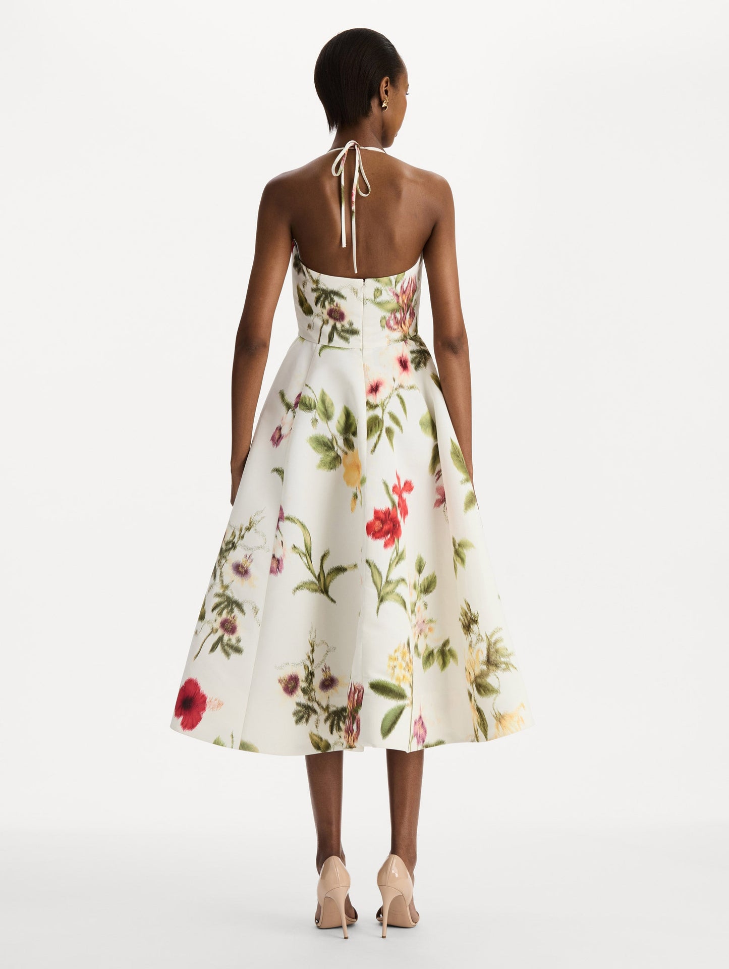Chiné Dominican Mixed-Floral Faille Cocktail Dress Ivory multi / Oscar de la Renta