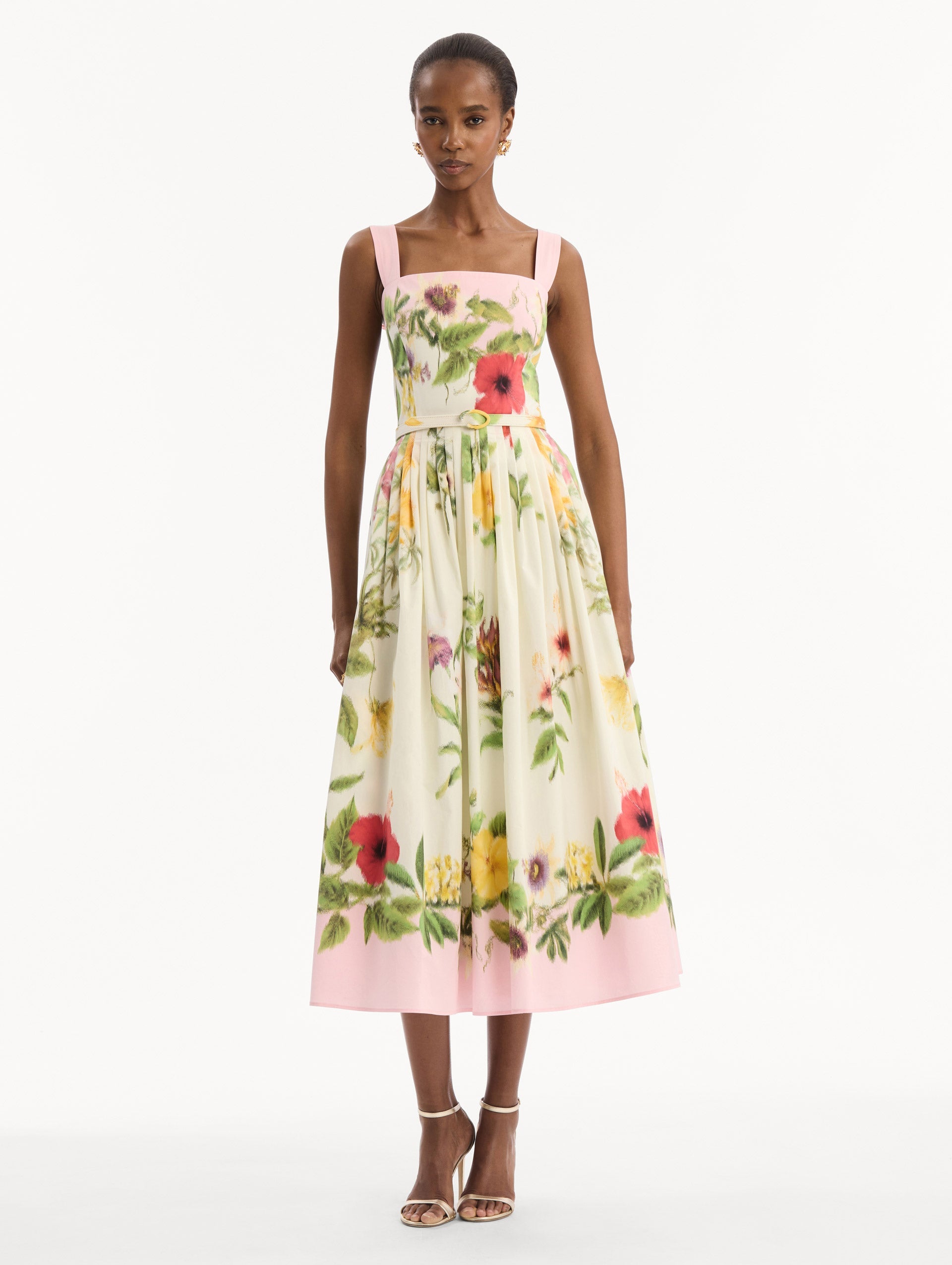 Dominican Mixed-Floral Cotton Poplin Dress Pink multi / Oscar de la Renta