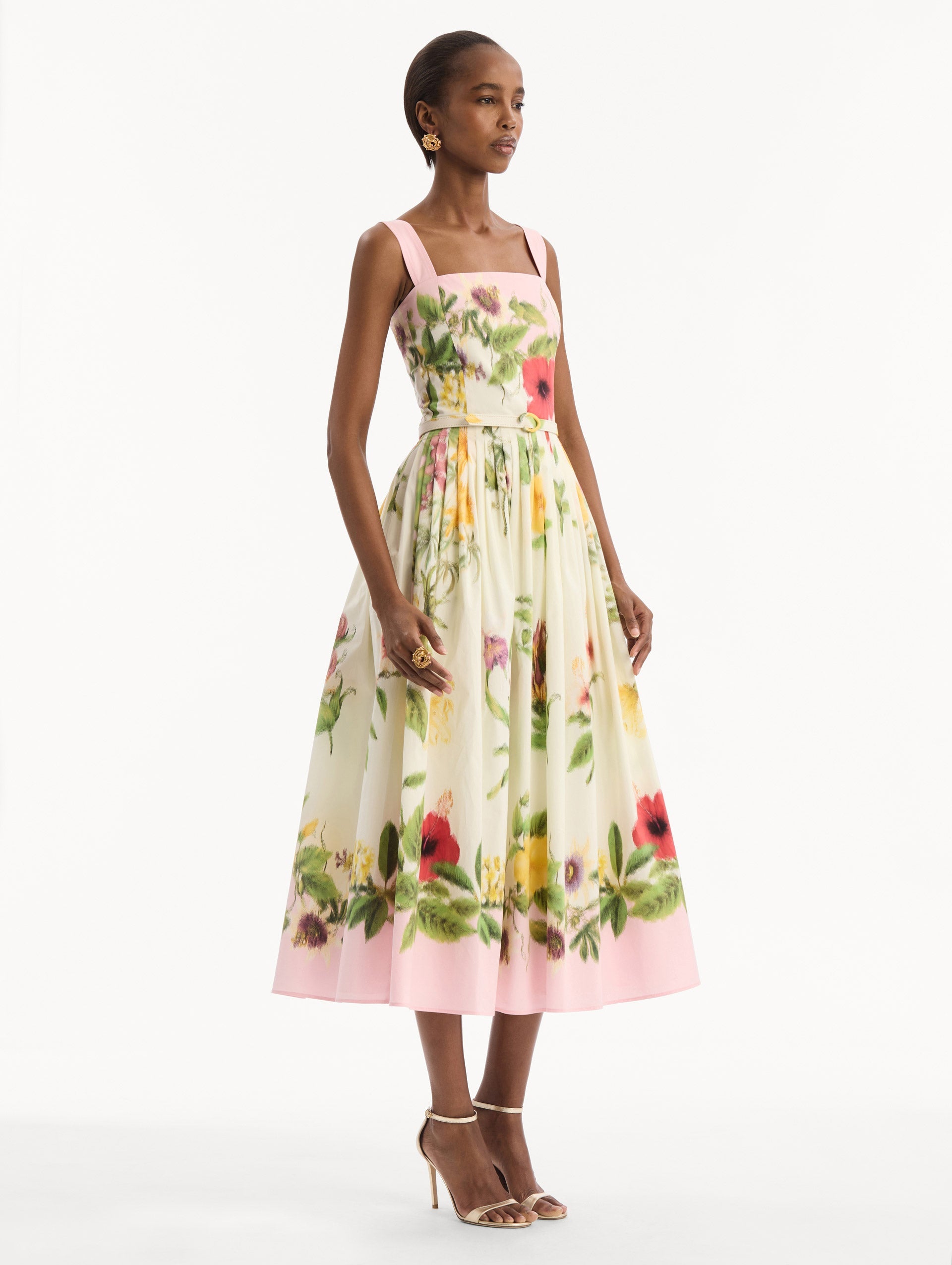 Dominican Mixed-Floral Cotton Poplin Dress Pink multi / Oscar de la Renta