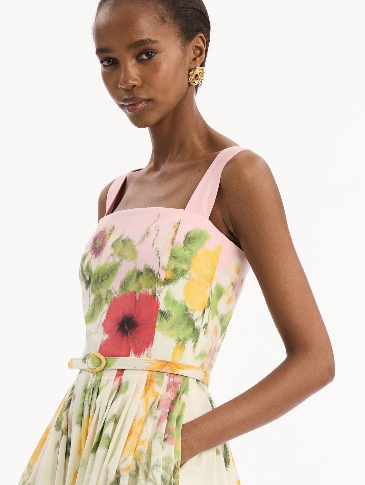 Dominican Mixed-Floral Cotton Poplin Dress Pink multi / Oscar de la Renta