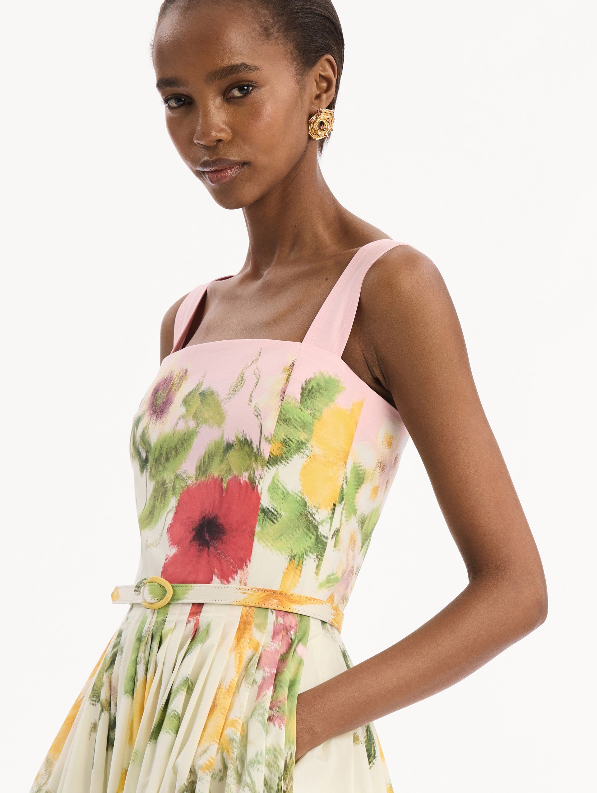 Dominican Mixed-Floral Cotton Poplin Dress Pink multi / Oscar de la Renta