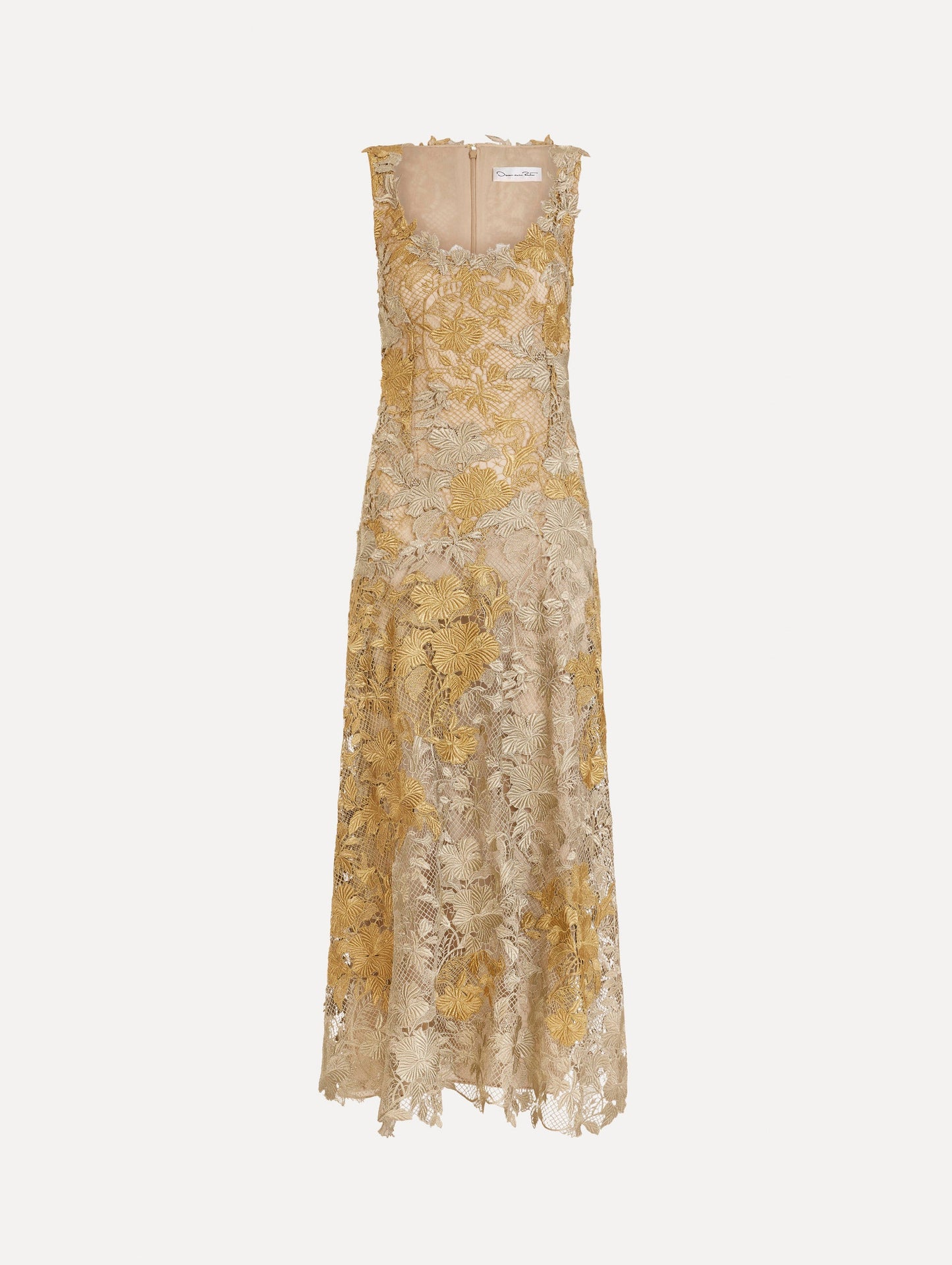 Hibiscus Metallic Guipure Cocktail Dress Gold/white gold / Oscar de la Renta