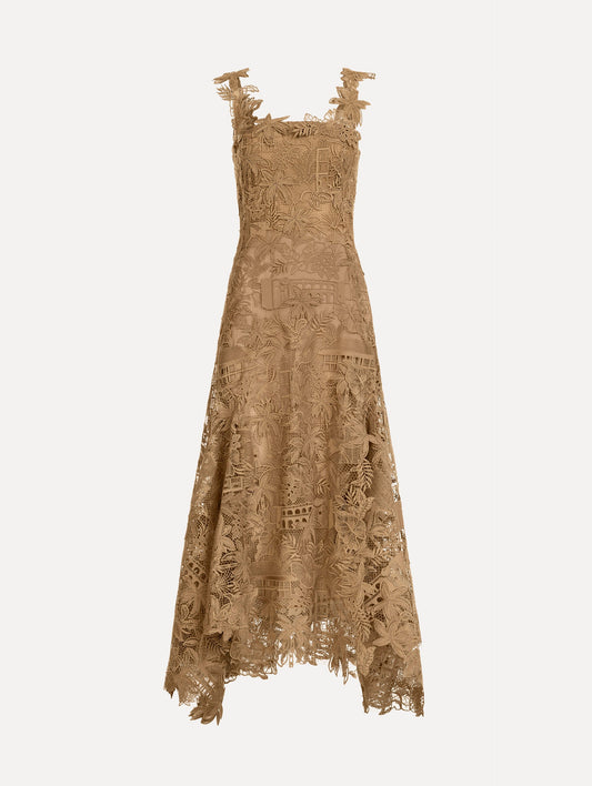 Dominican Landscape Guipure Dress Biscuit / Oscar de la Renta