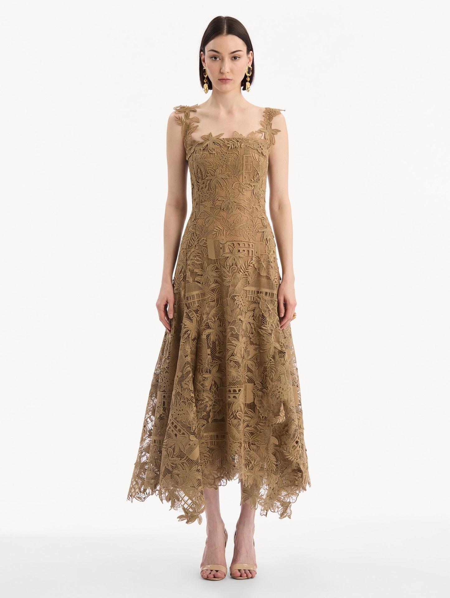 Dominican Landscape Guipure Dress Biscuit / Oscar de la Renta