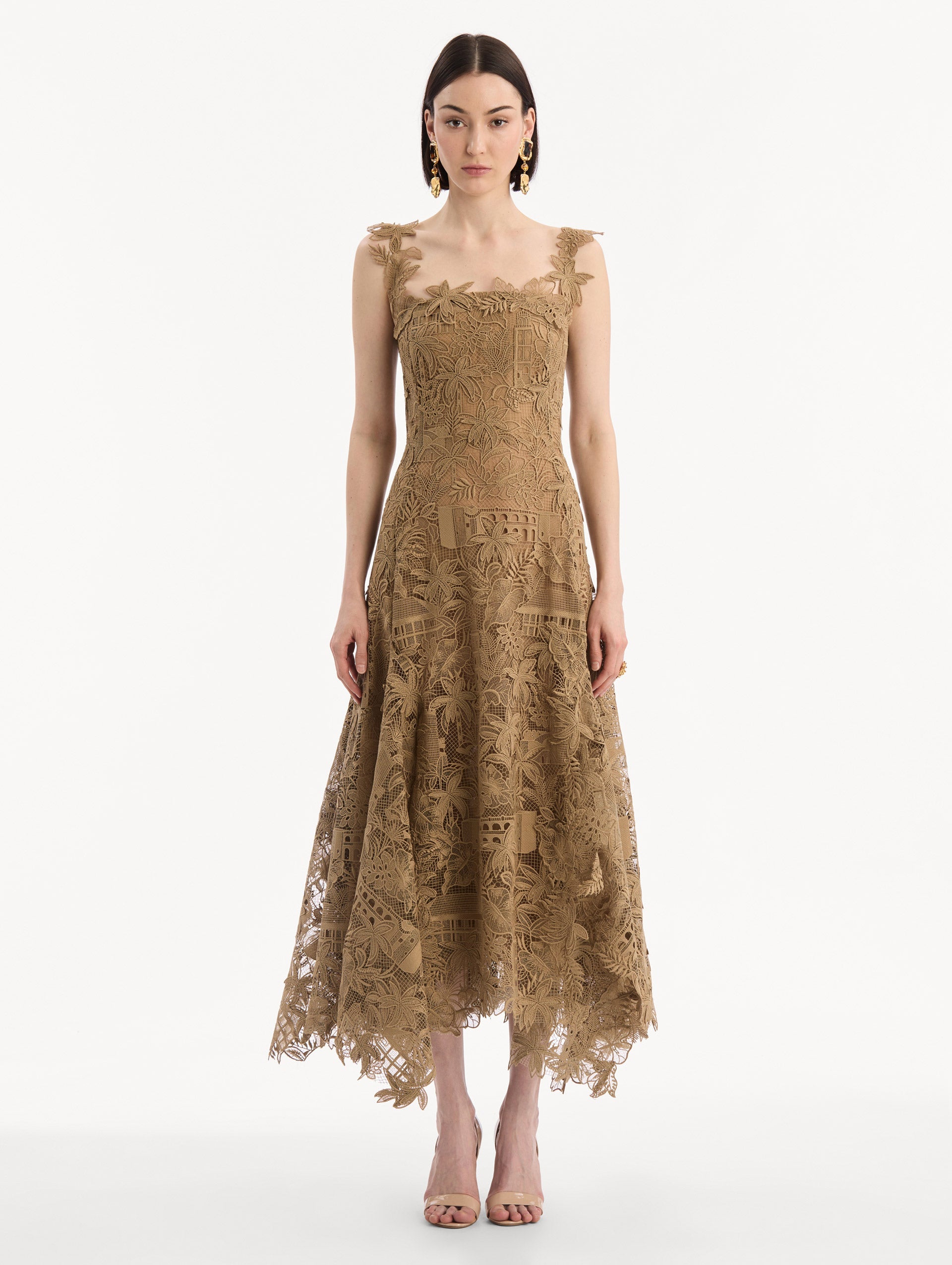 Dominican Landscape Guipure Dress Biscuit / Oscar de la Renta